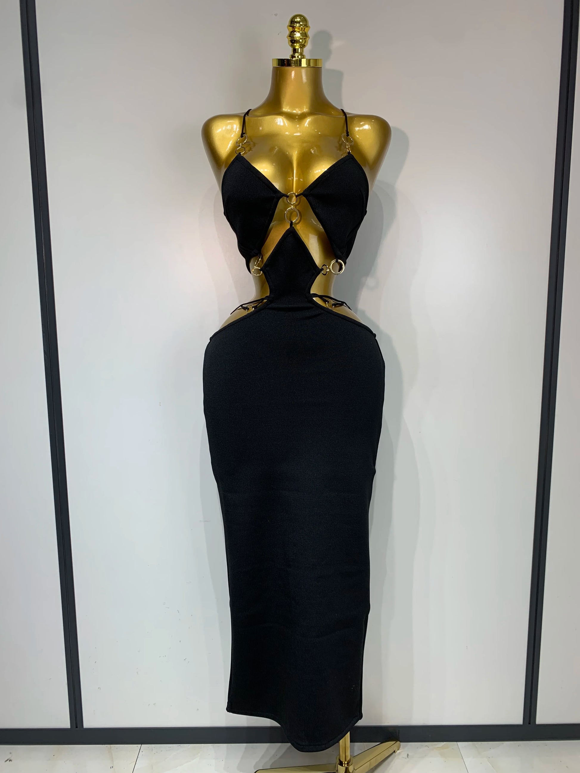 Hollow Out Black Red Bodycon Long Bandage Dress