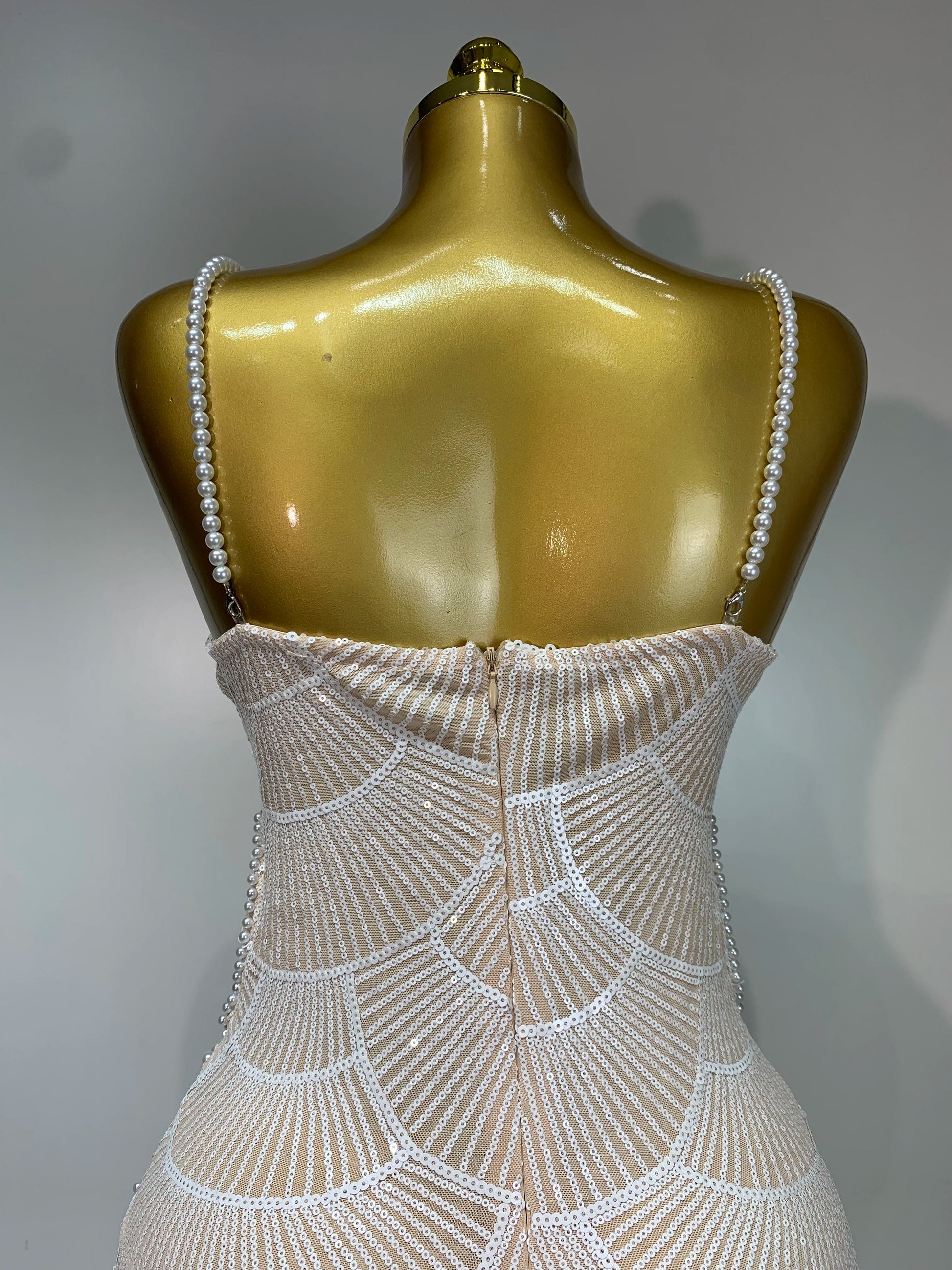 Pearl Beading Cut Out Maxi Long Bodycon Dress