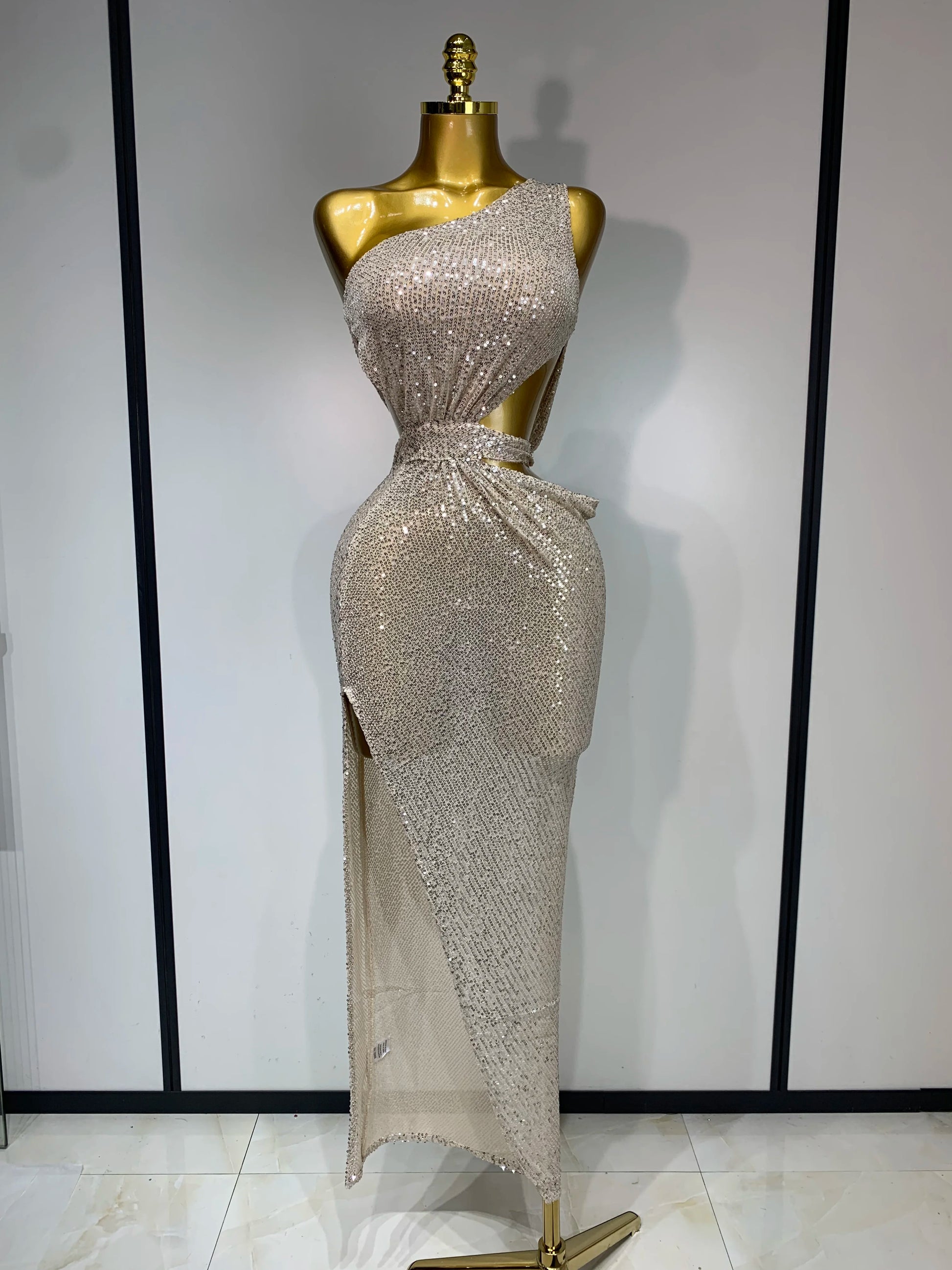 Champagne Kiss Asymmetric Sequin Gown