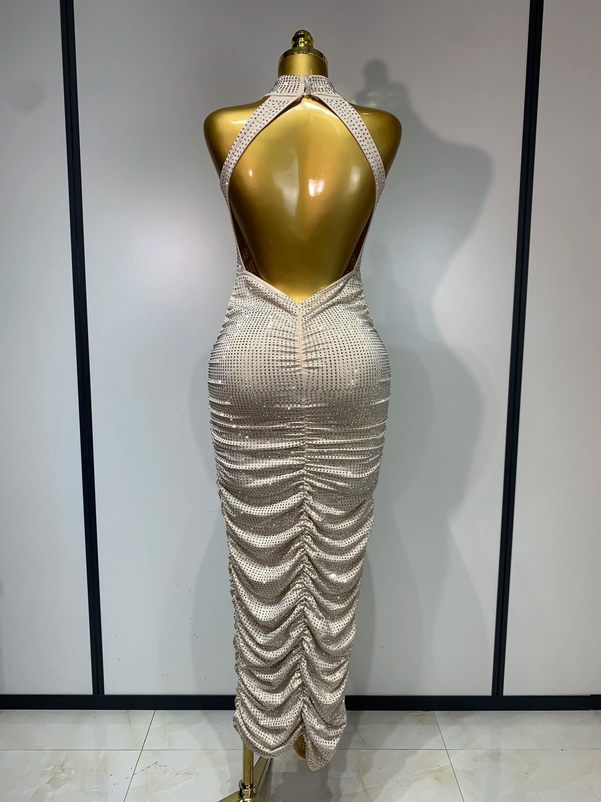 Diamonds Backless Sleeveless Sparkly  Dress