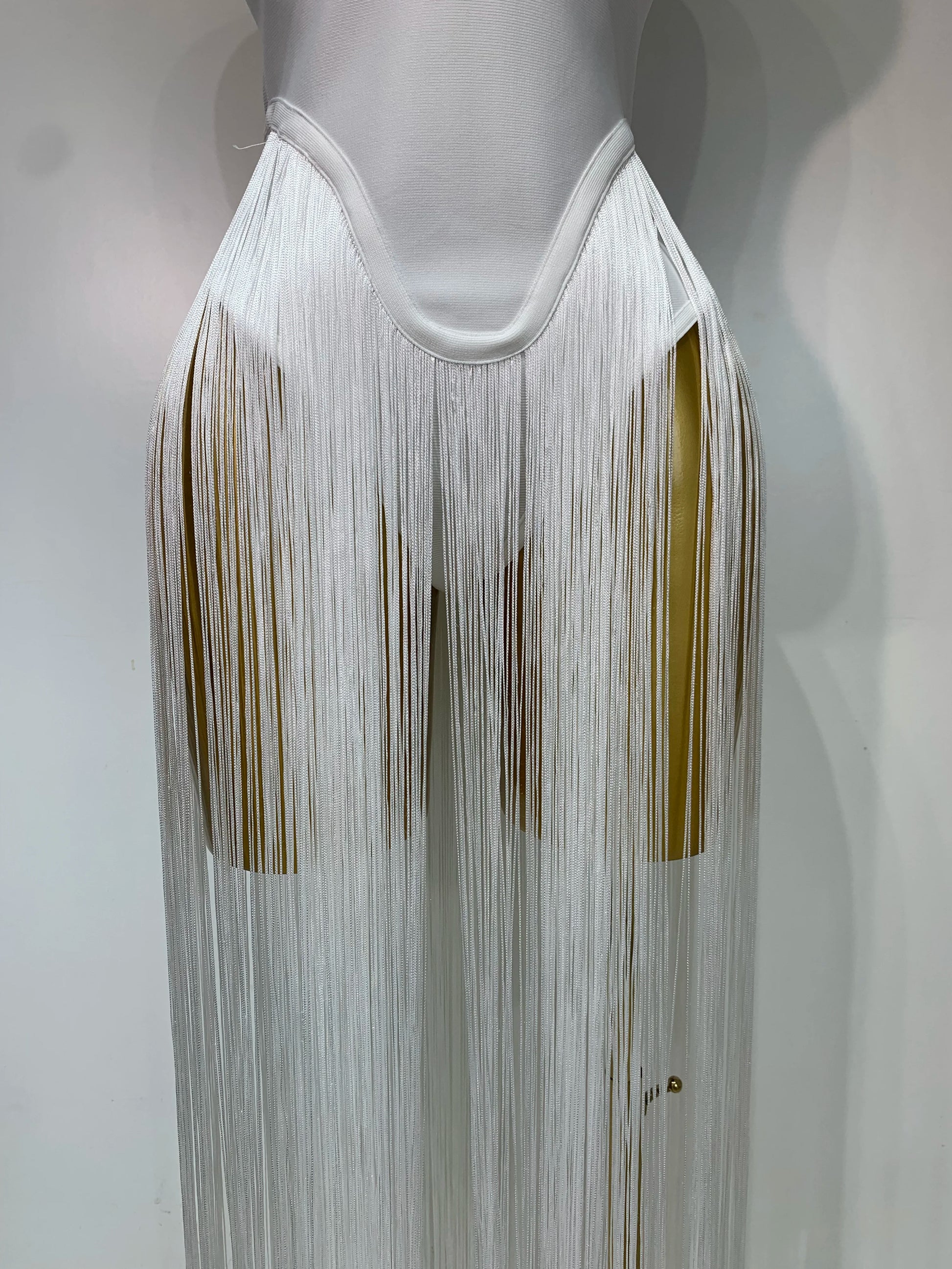 Sexy White Elegant Strapless Long Tassels Bandage Bodysuit