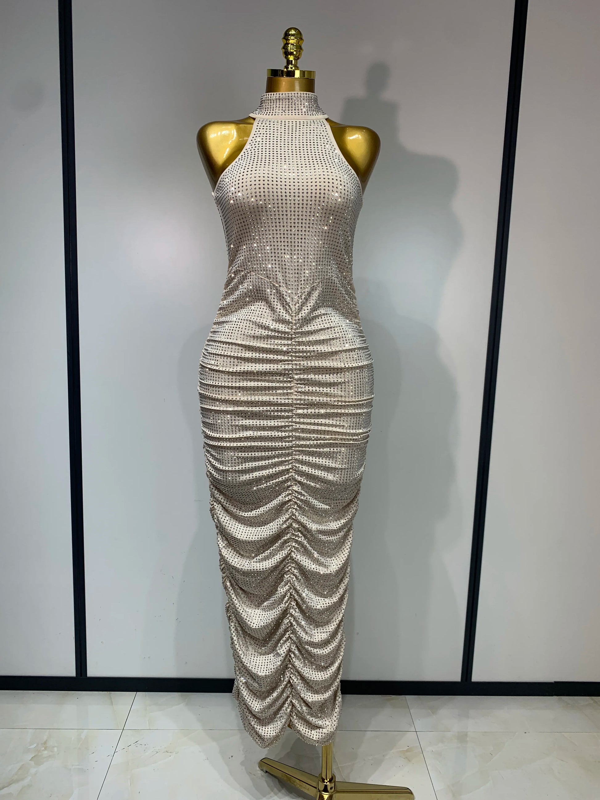 Diamonds Backless Sleeveless Sparkly  Dress
