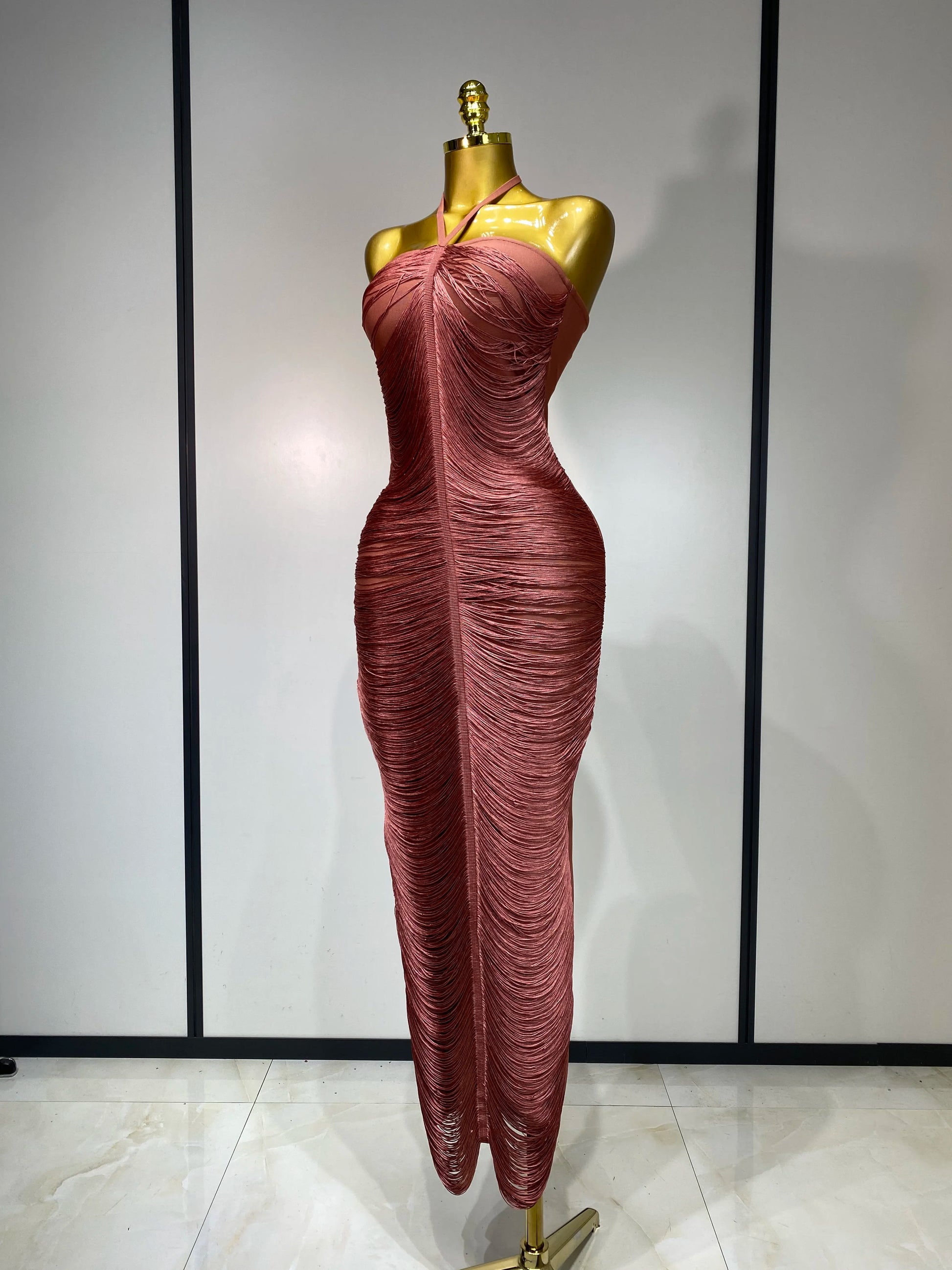 Desert Bloom Ruched Halter Gown