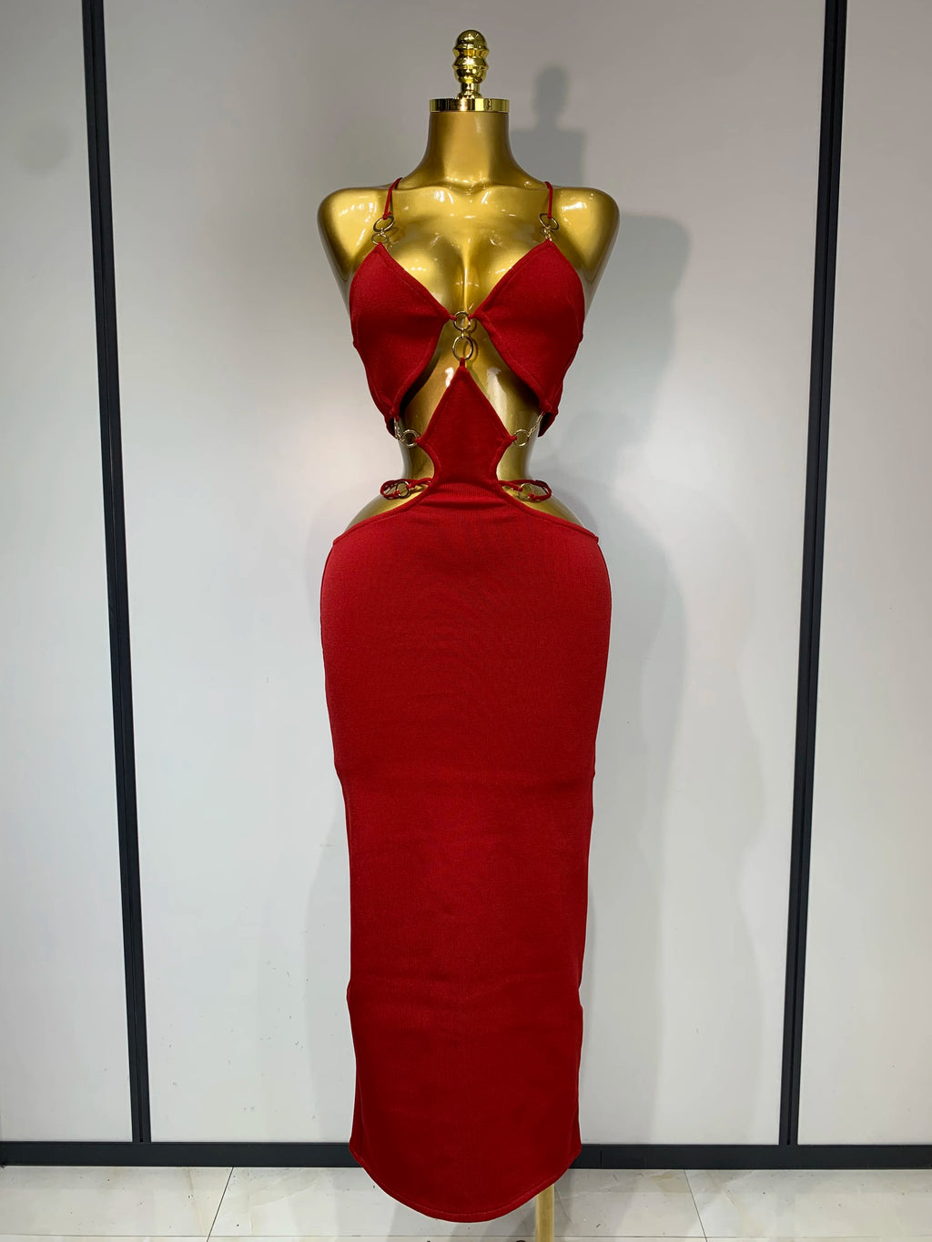 Hollow Out Black Red Bodycon Long Bandage Dress