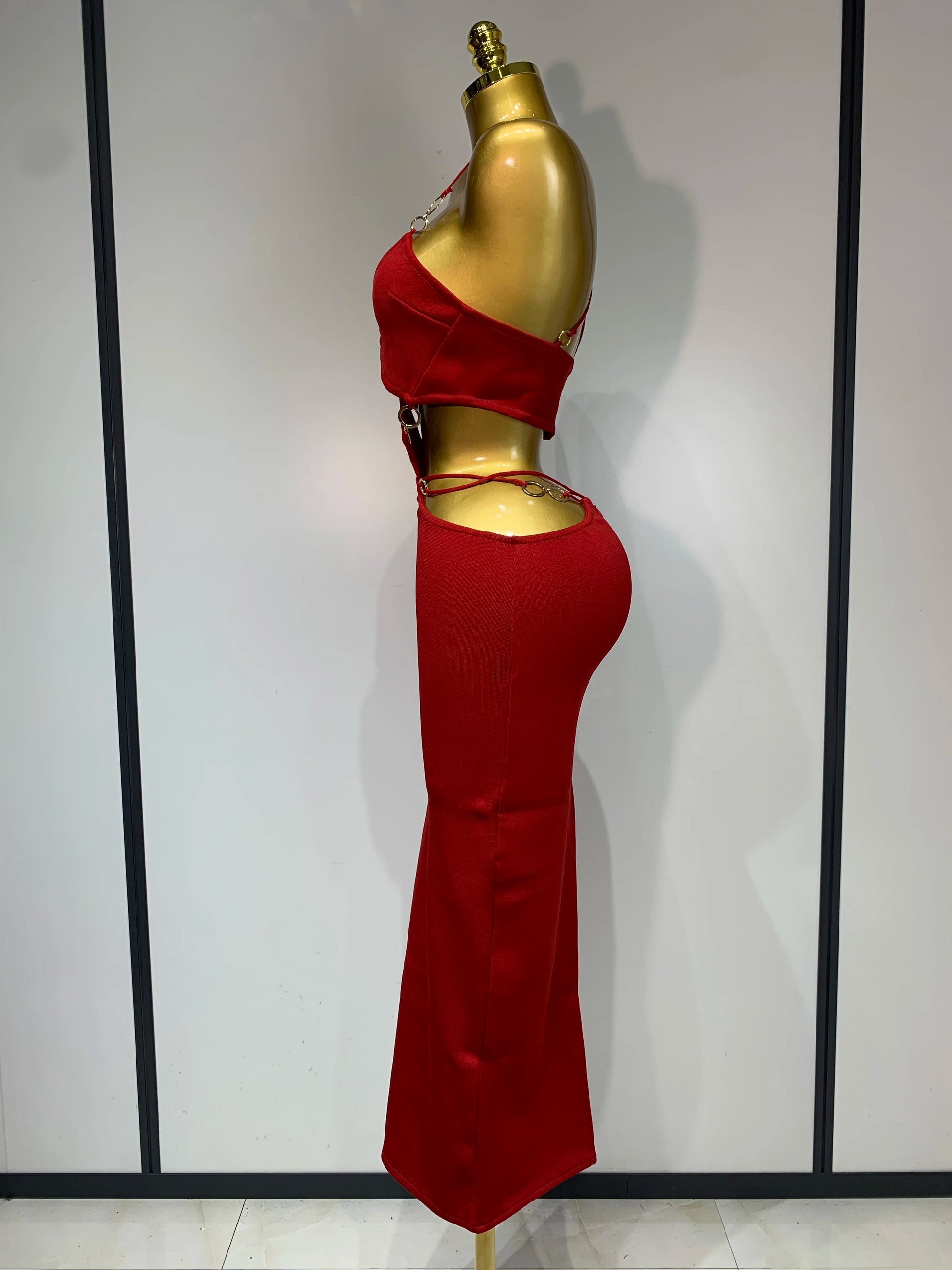 Hollow Out Black Red Bodycon Long Bandage Dress