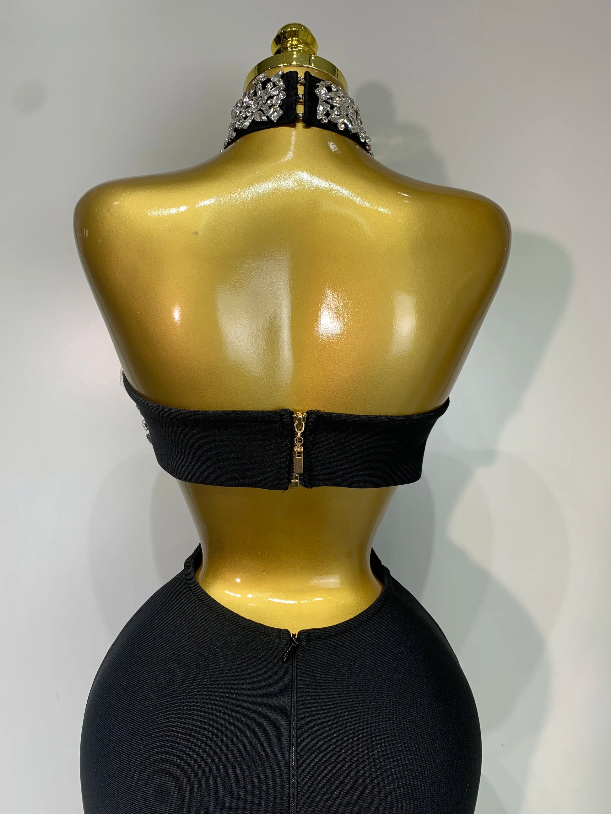 Sparkly Crystal Diamonds Black Bodycon Bandage Dress
