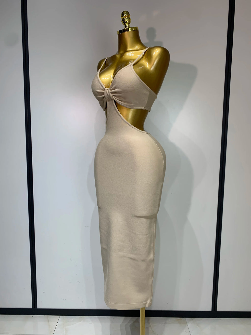 Backless Khaki Bodycon Bandage Dress