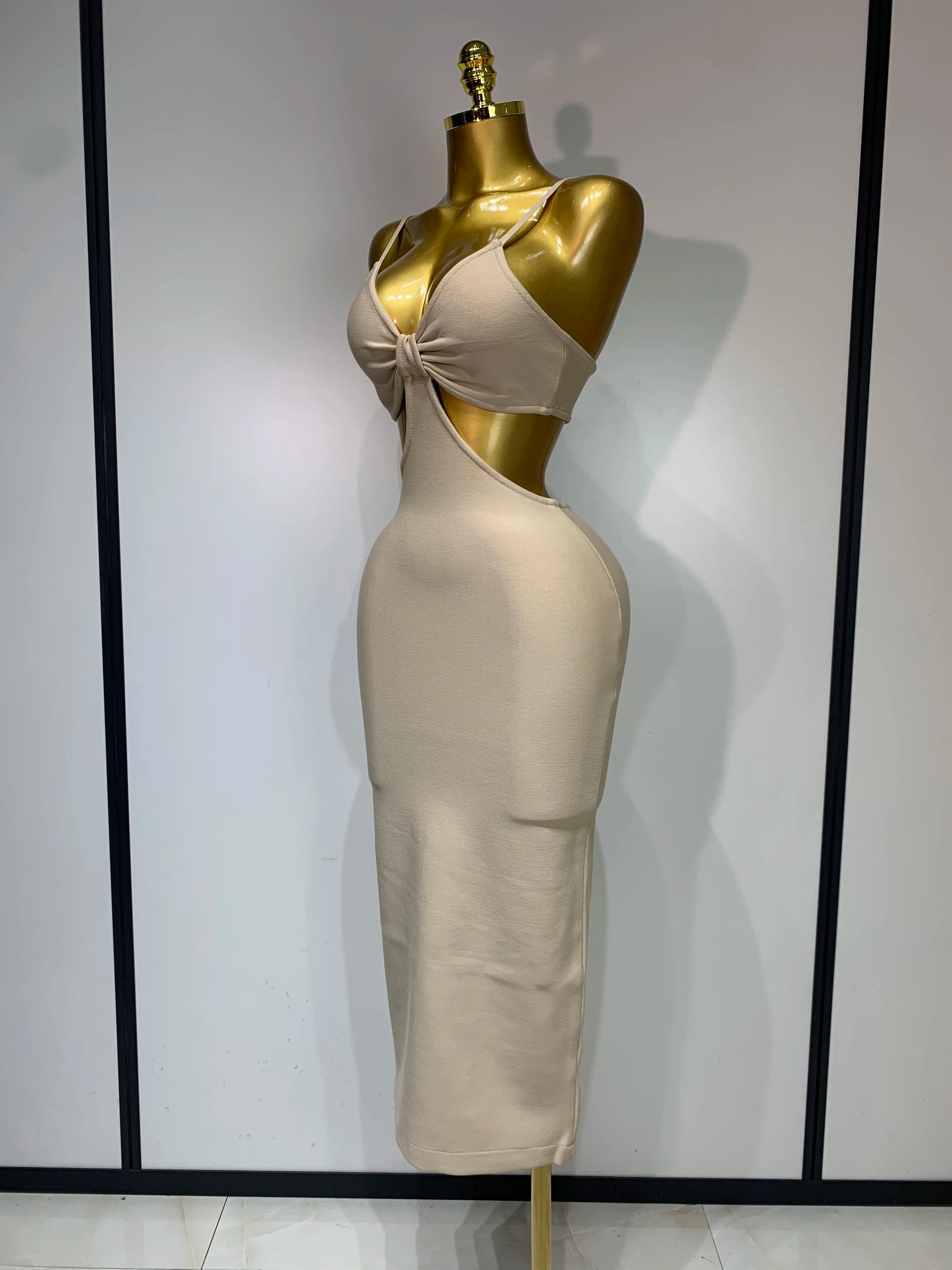 Backless Khaki Bodycon Bandage Dress