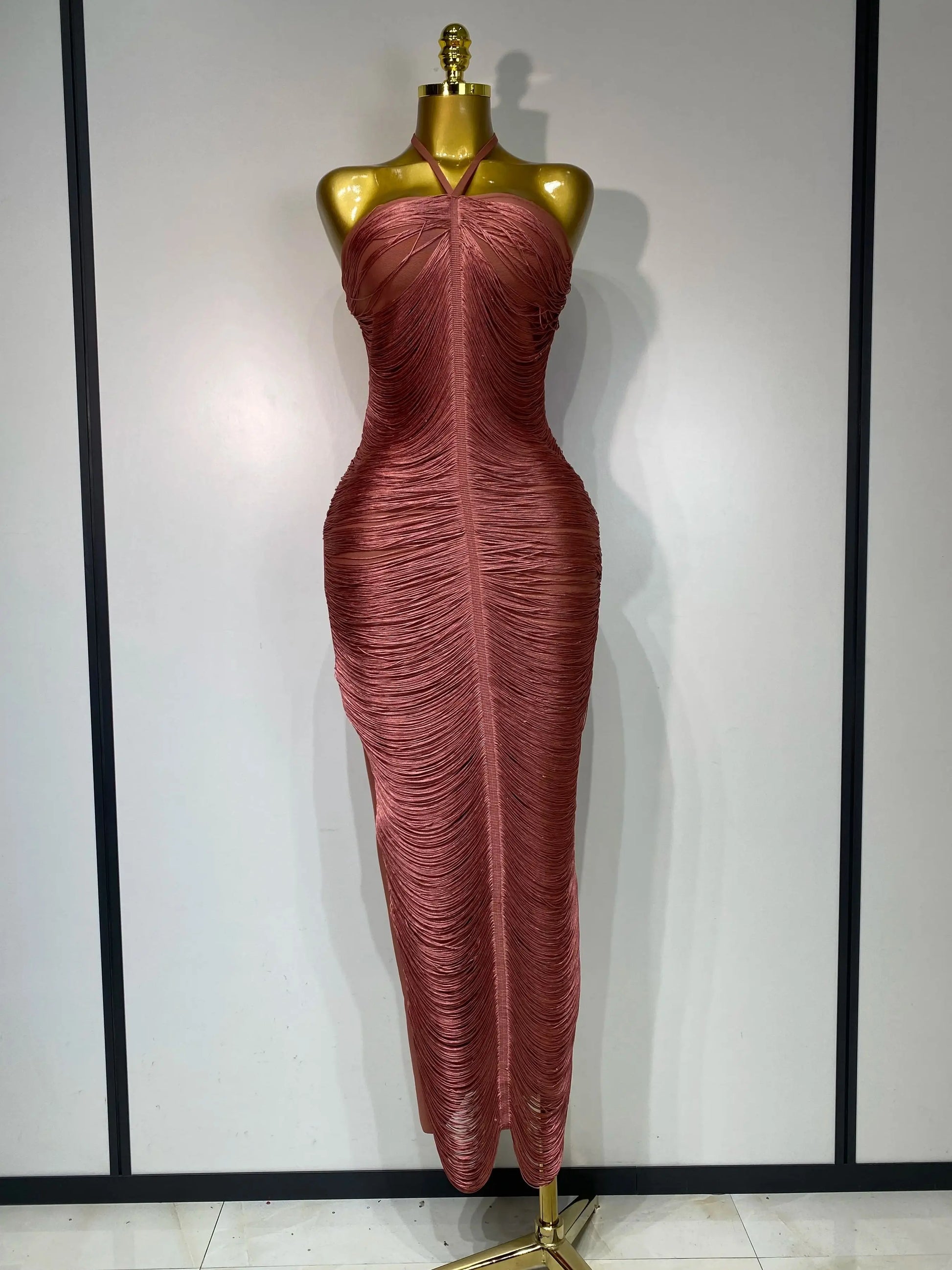 Desert Bloom Ruched Halter Gown