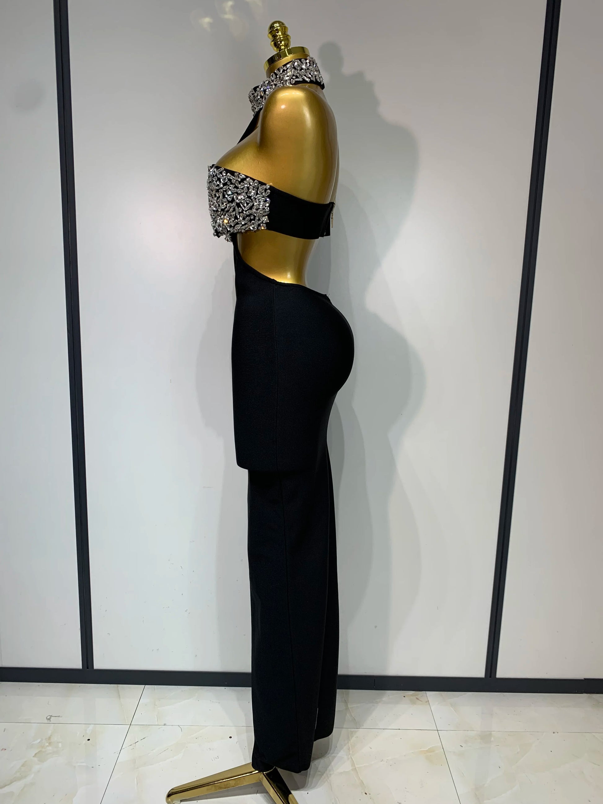 Sparkly Crystal Diamonds Black Bodycon Bandage Dress