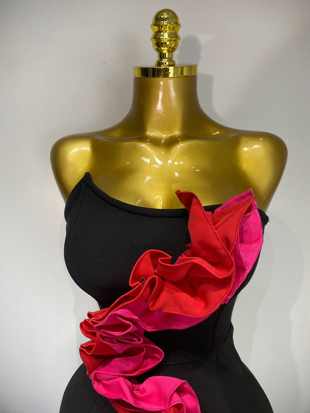Sexy Strapless Ruffle Black Bodycon Bandage Jumpsuit