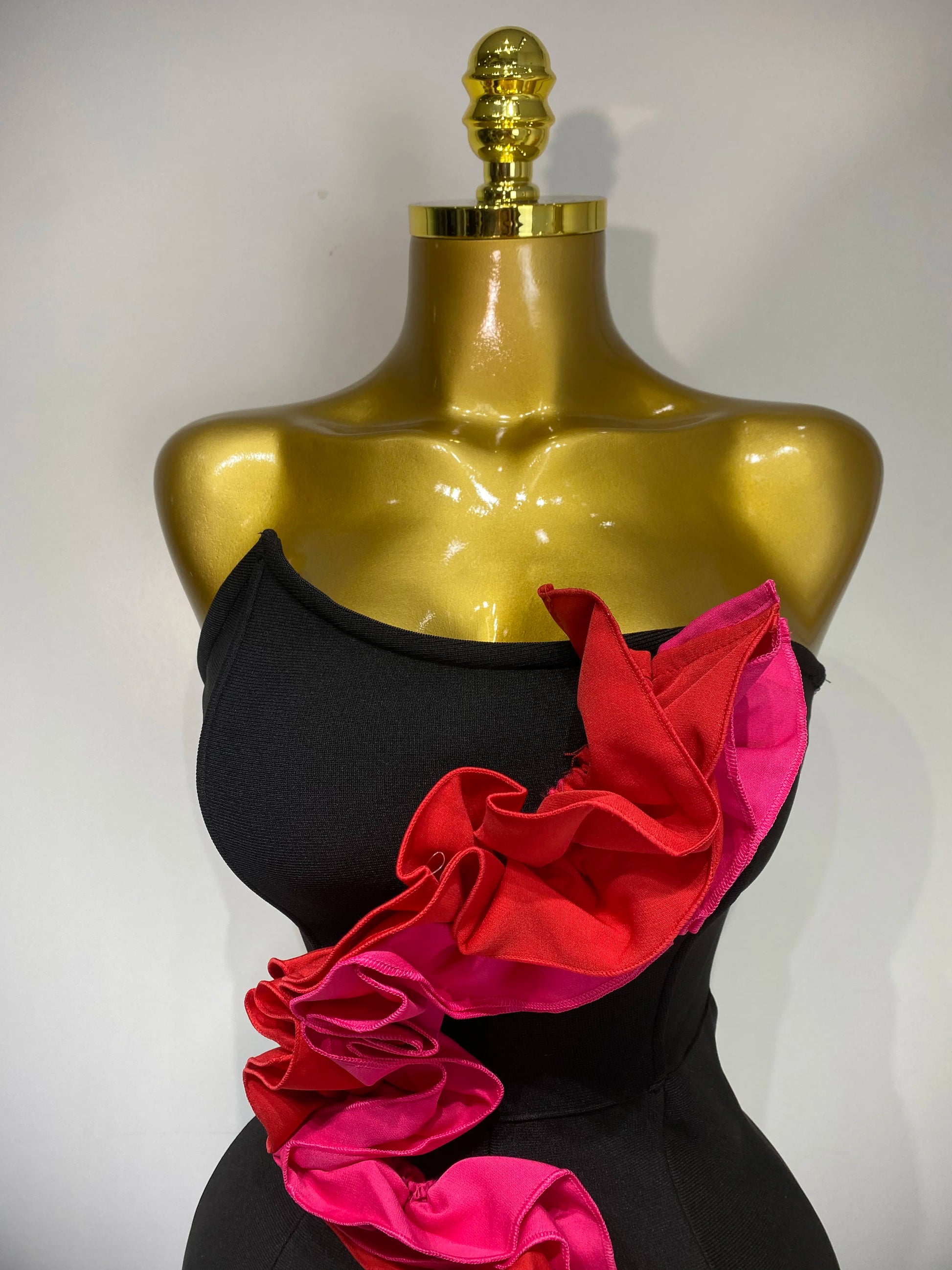 Sexy Strapless Ruffle Black Bodycon Bandage Jumpsuit