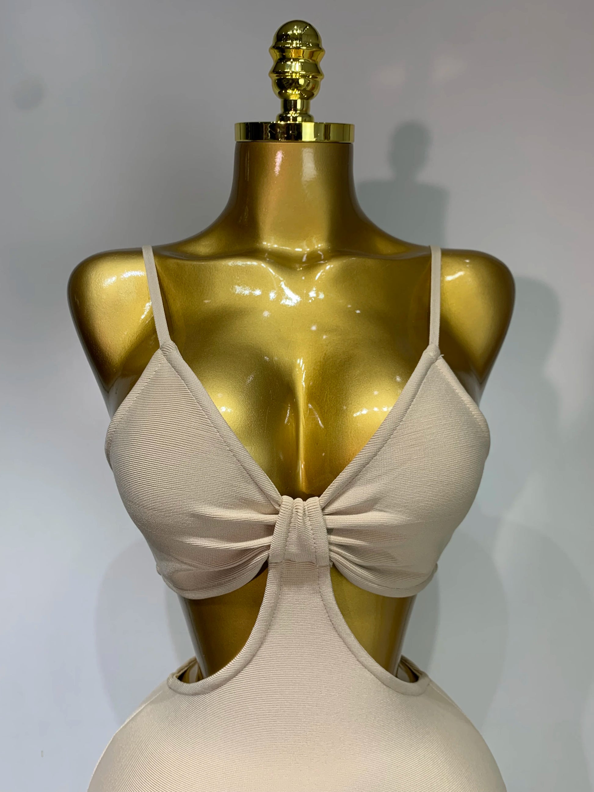 Backless Khaki Bodycon Bandage Dress