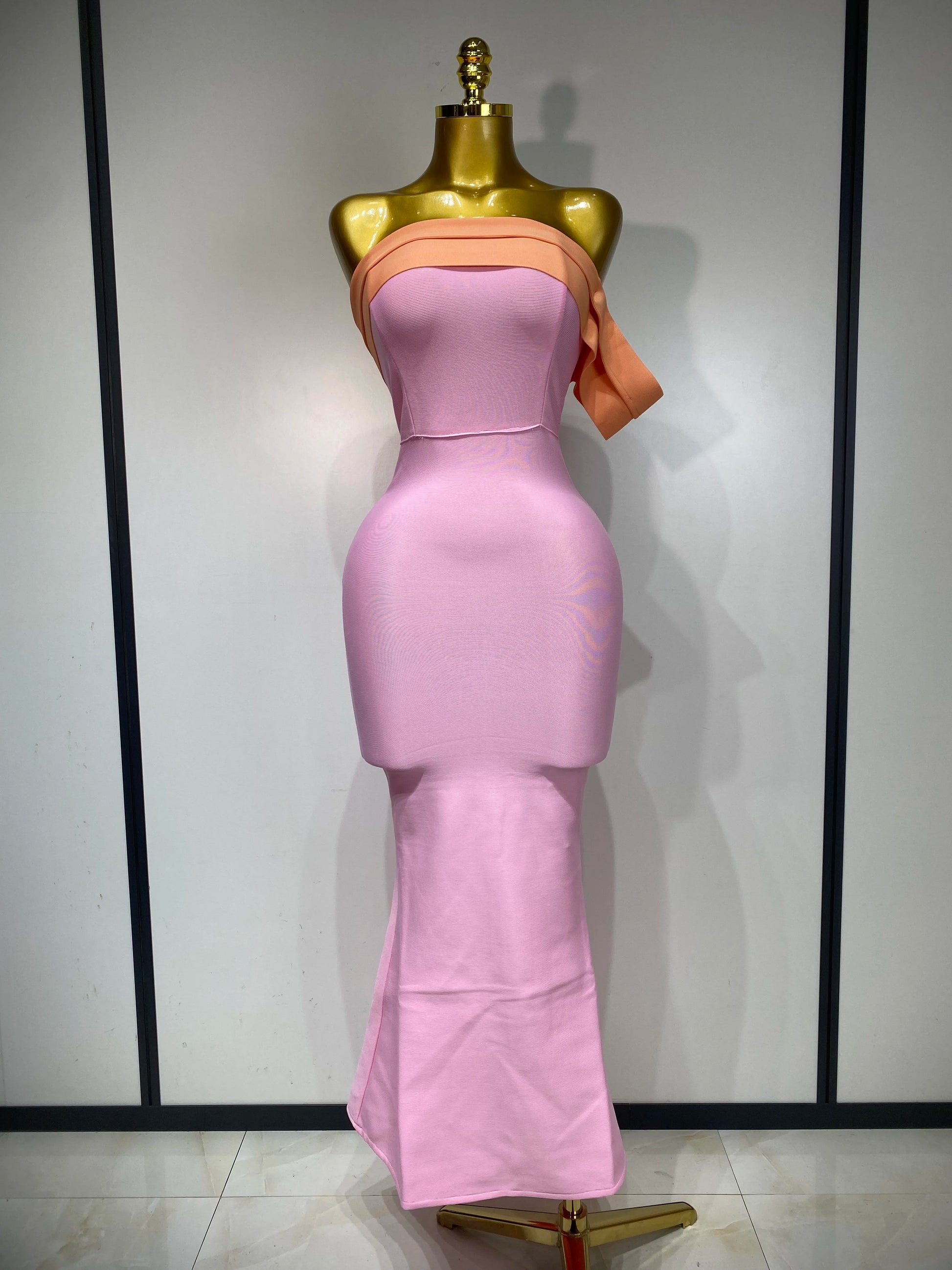 One Shoulder Color Block Bodycon Bandage Dress