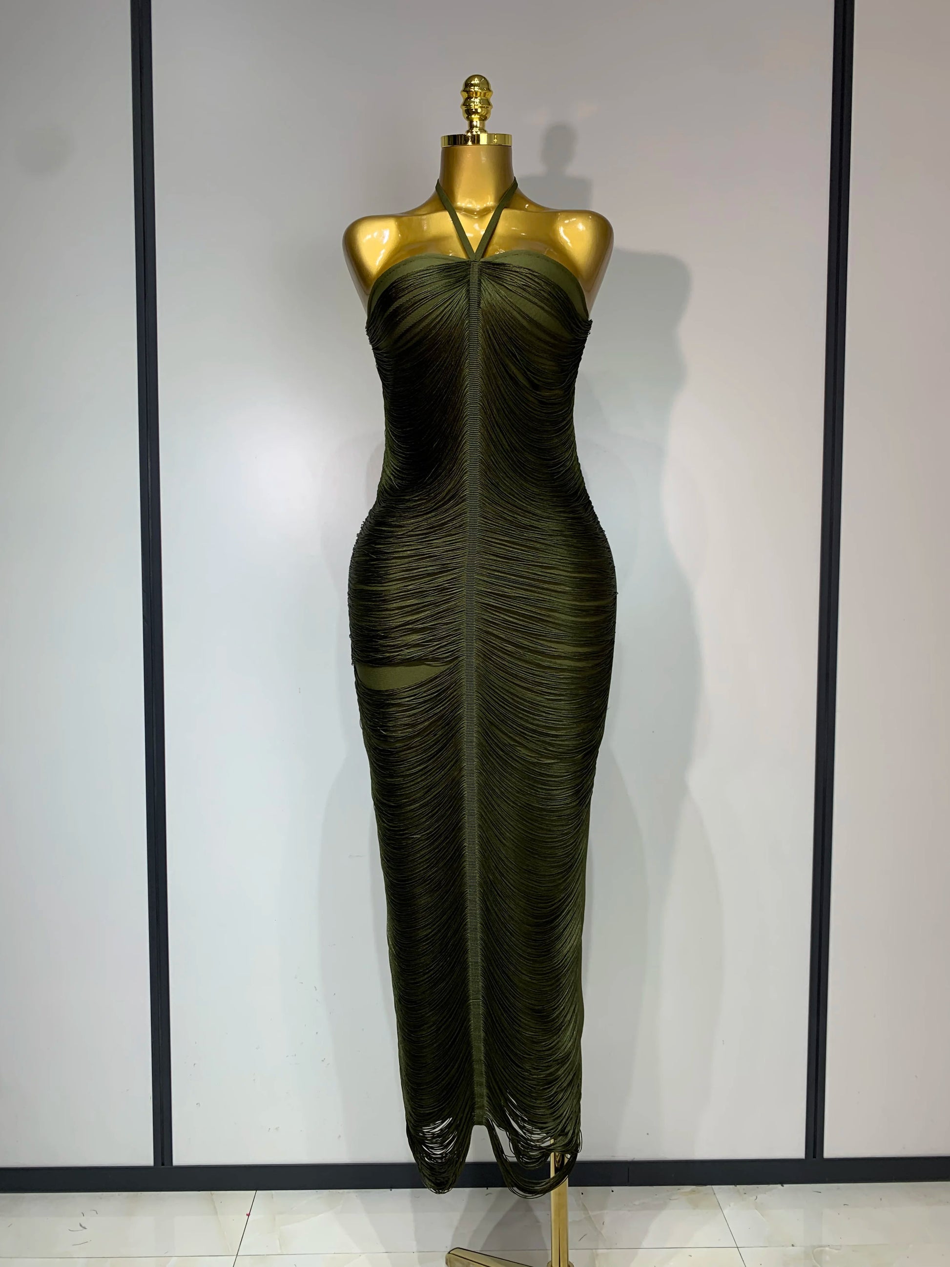 Desert Bloom Ruched Halter Gown