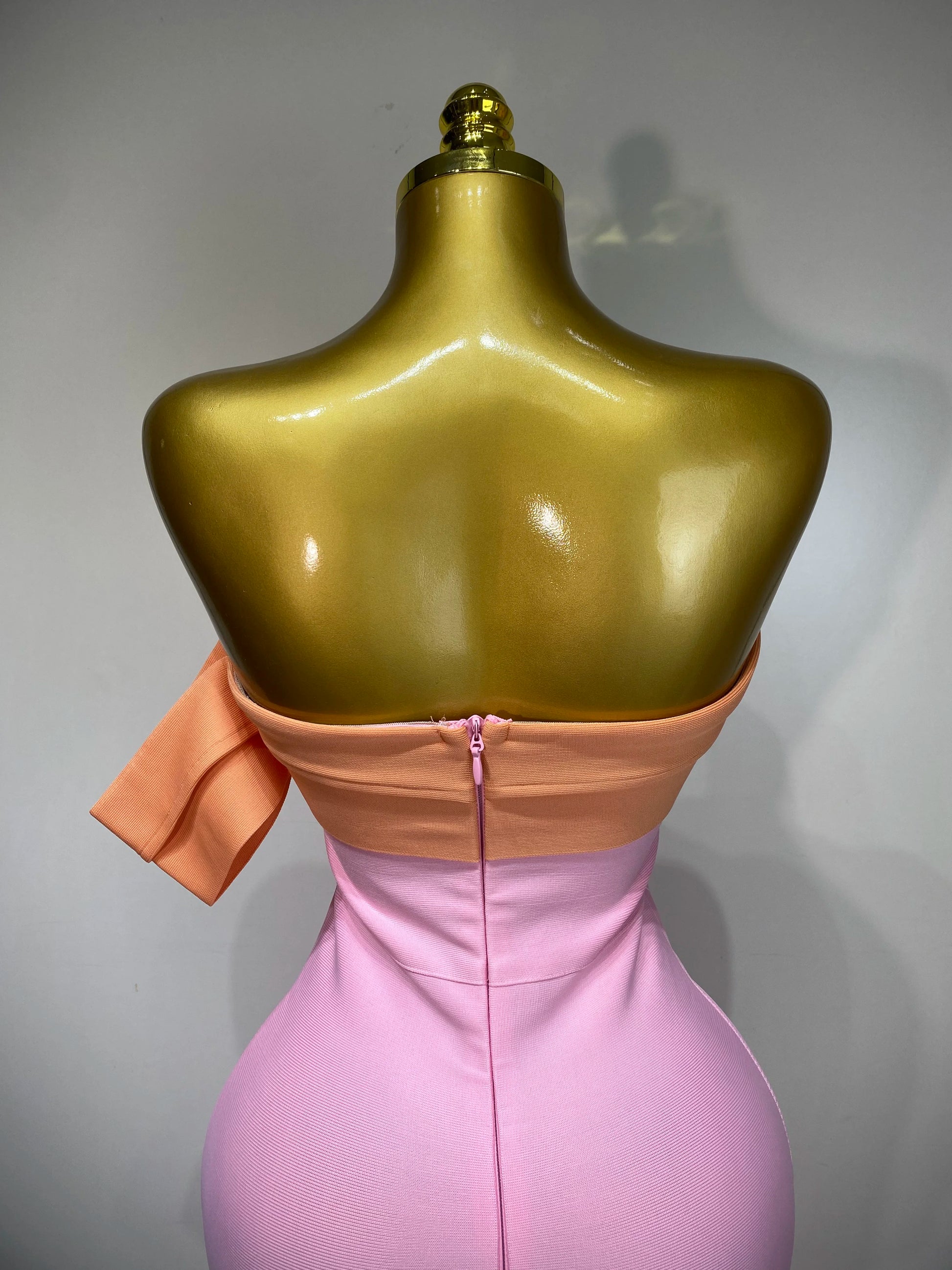 One Shoulder Color Block Bodycon Bandage Dress