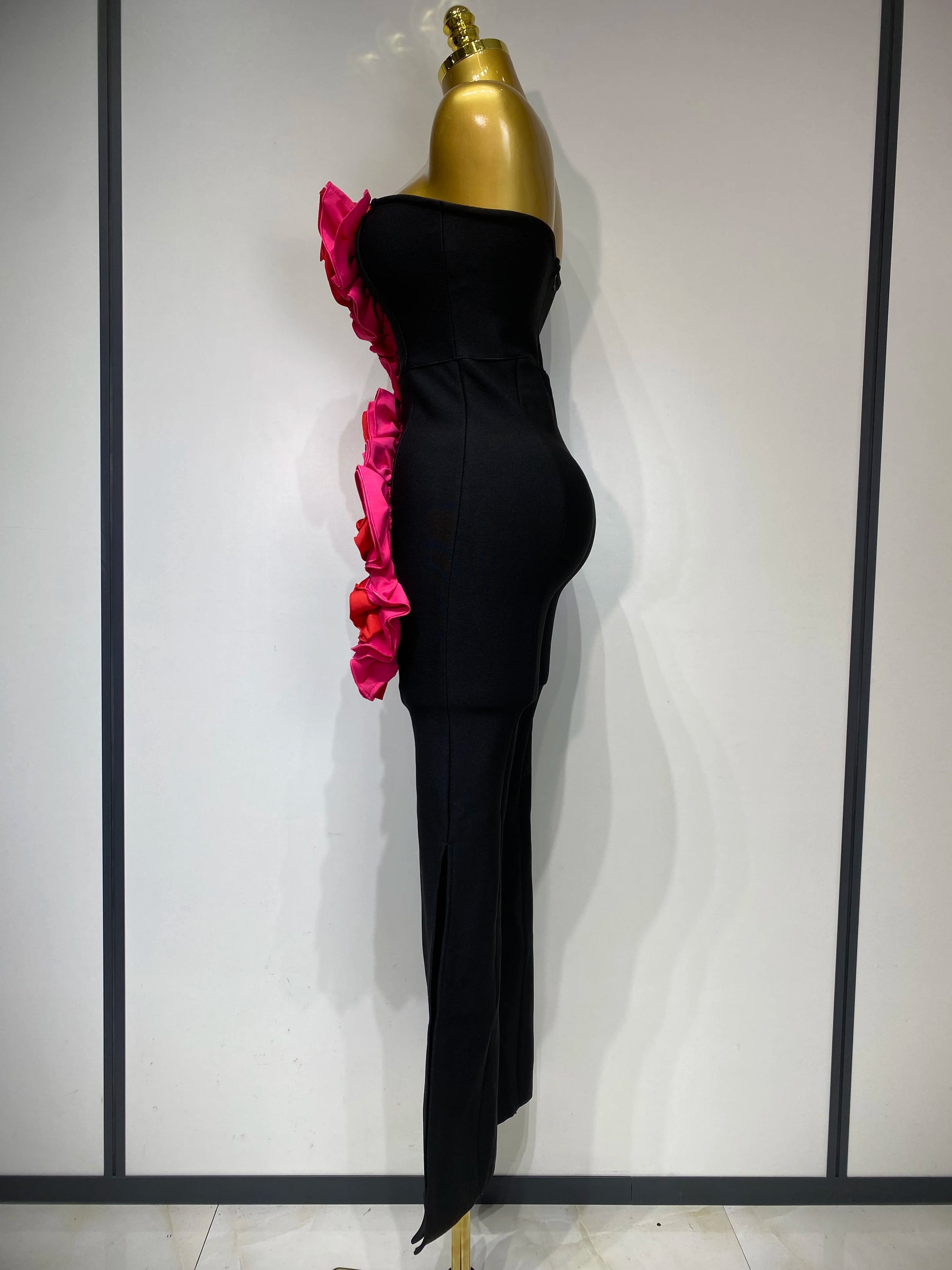 Sexy Strapless Ruffle Black Bodycon Bandage Jumpsuit