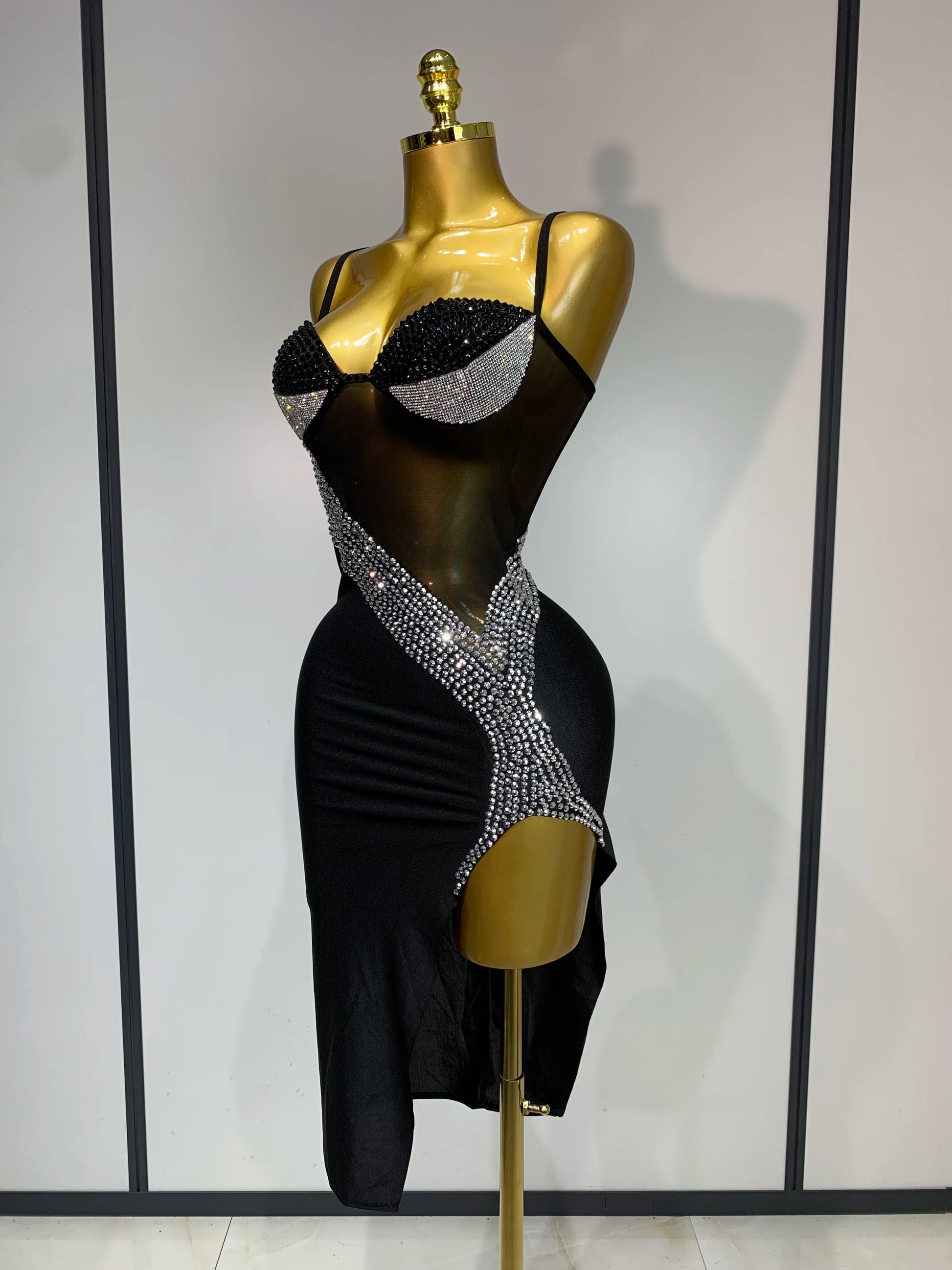 Sparkly Rhinestones Mesh  Dress