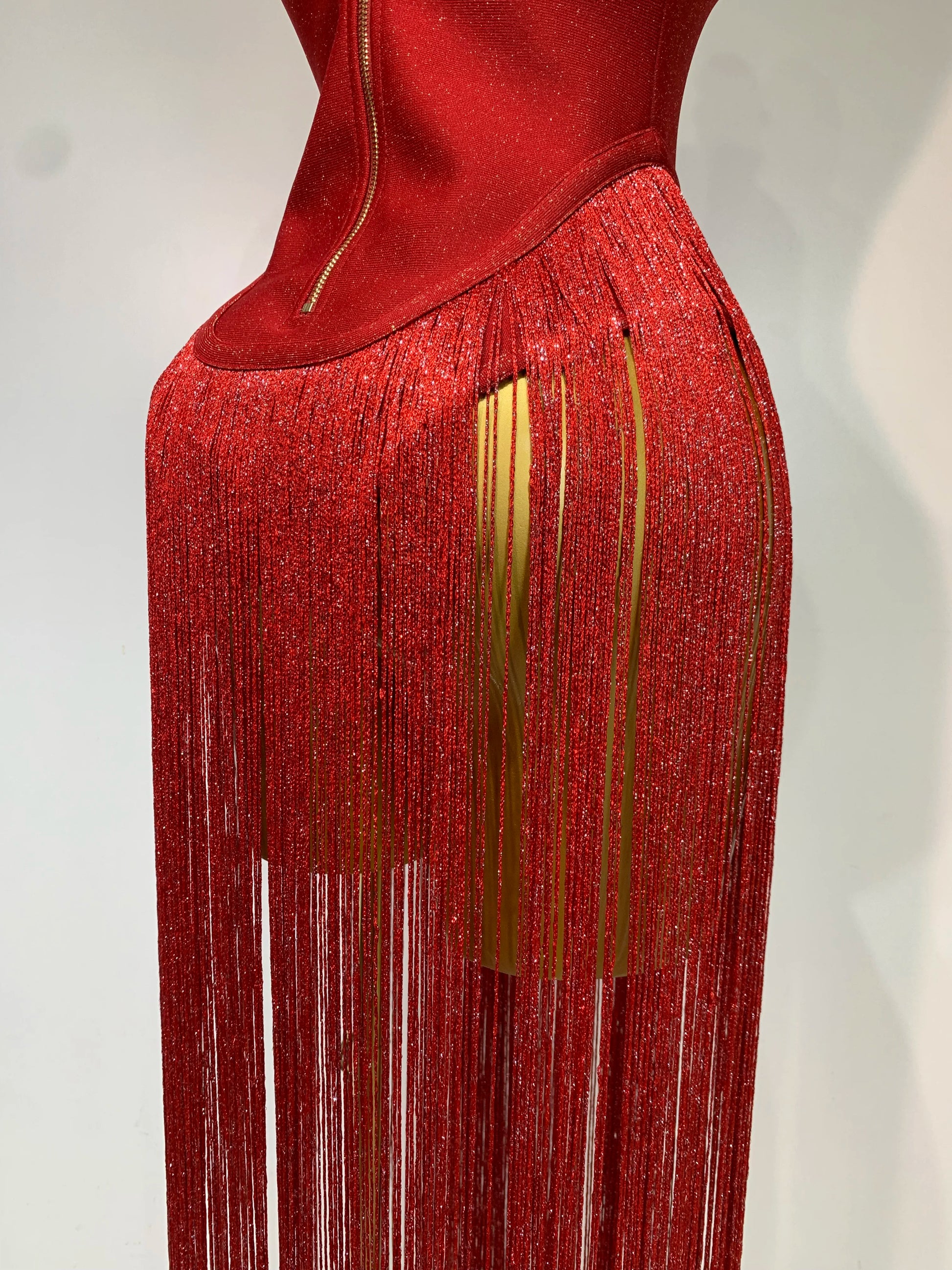 Tassel Patchwork Strapless Bandage Bodysuit