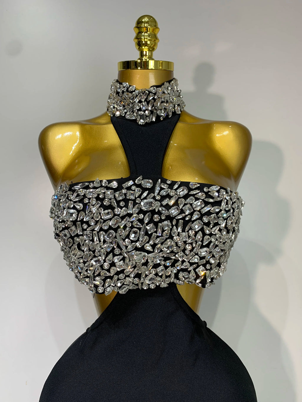 Sparkly Crystal Diamonds Black Bodycon Bandage Dress