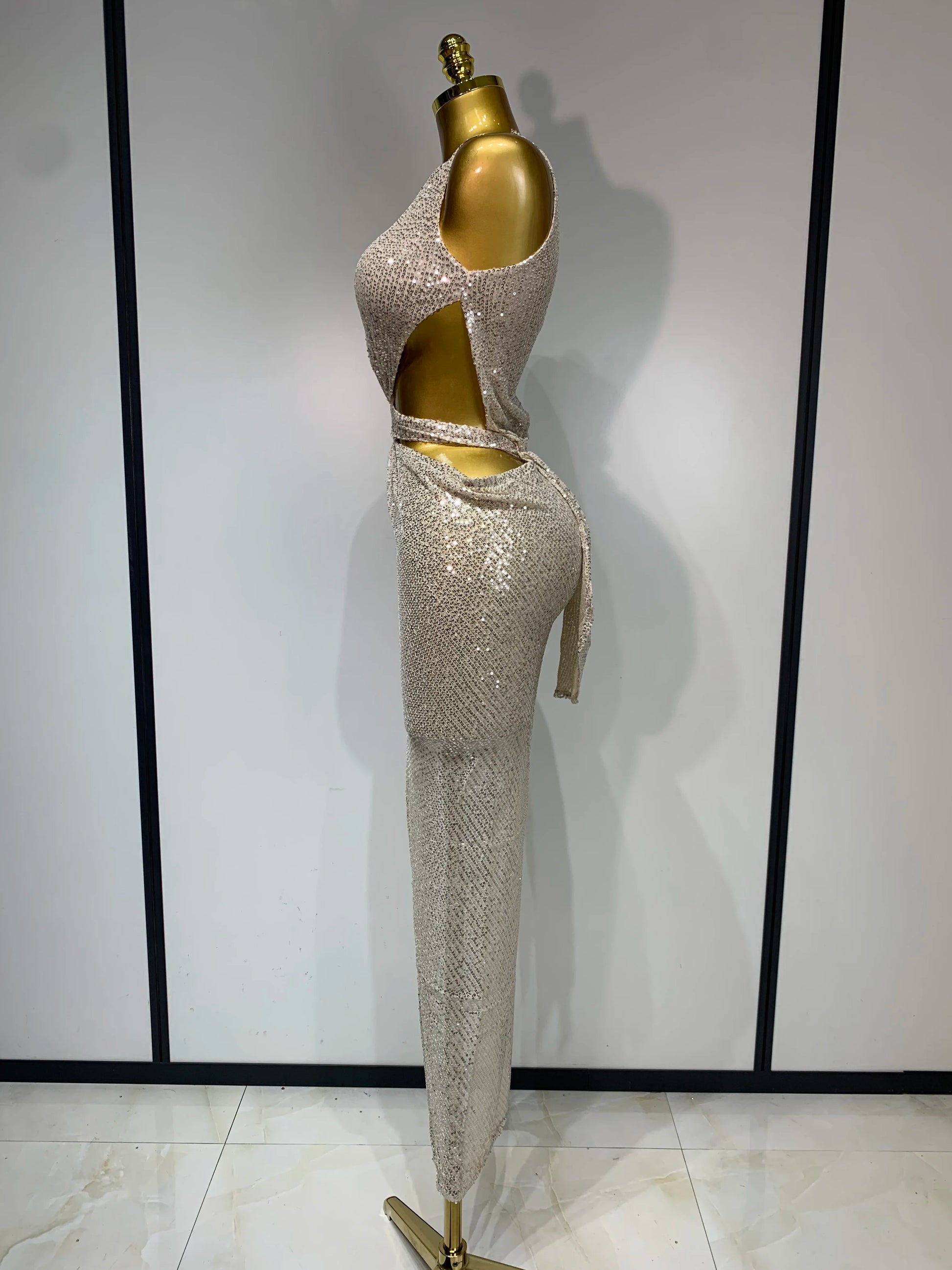 Champagne Kiss Asymmetric Sequin Gown