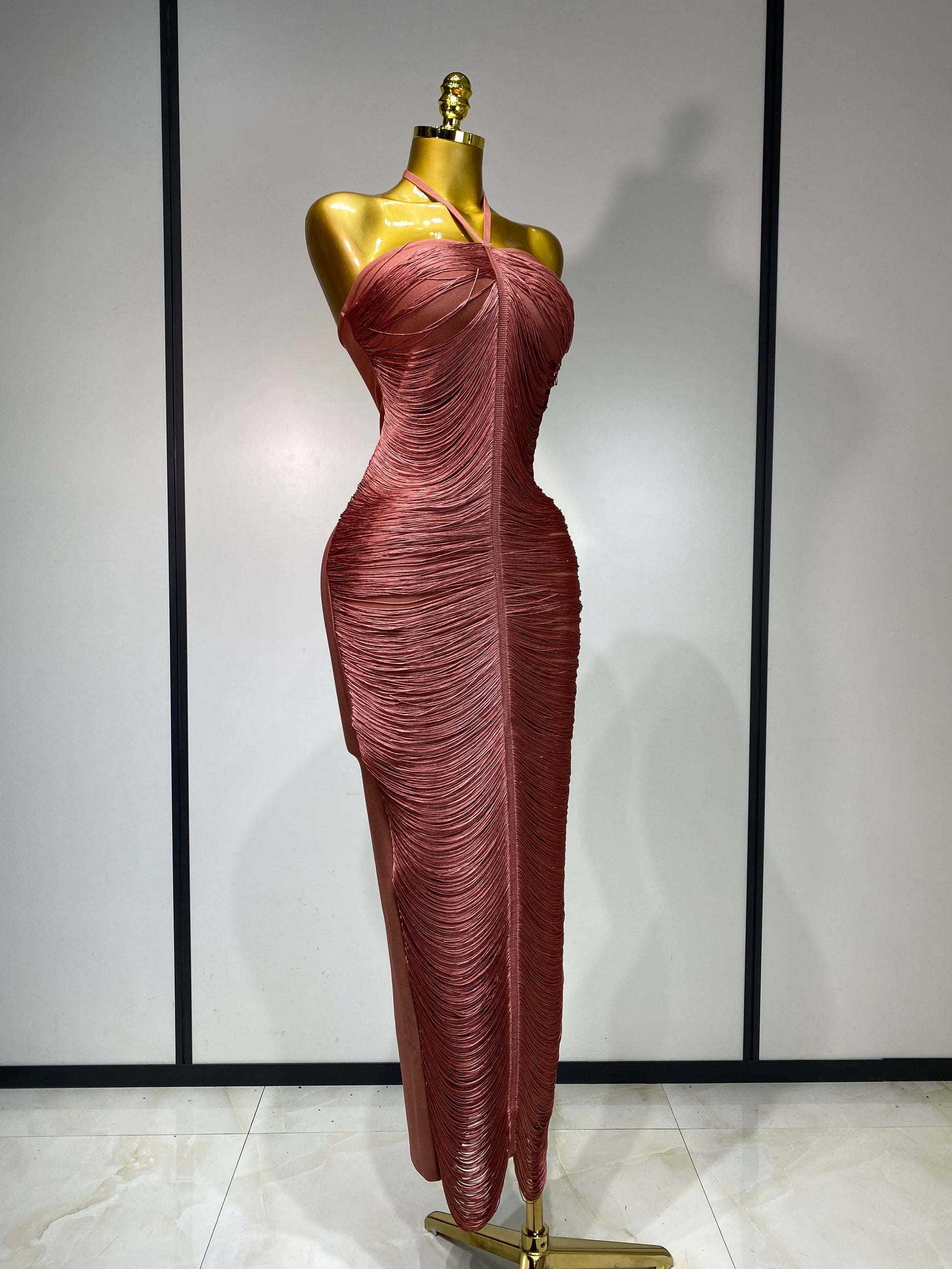 Desert Bloom Ruched Halter Gown