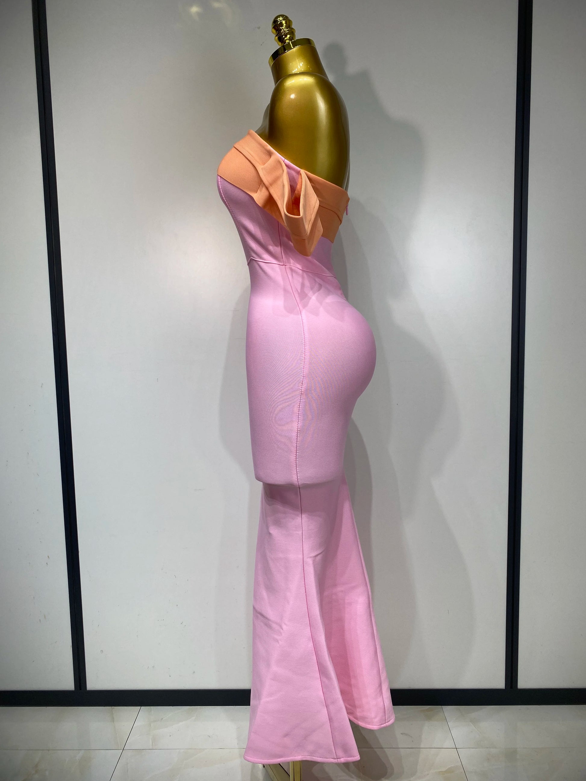 One Shoulder Color Block Bodycon Bandage Dress
