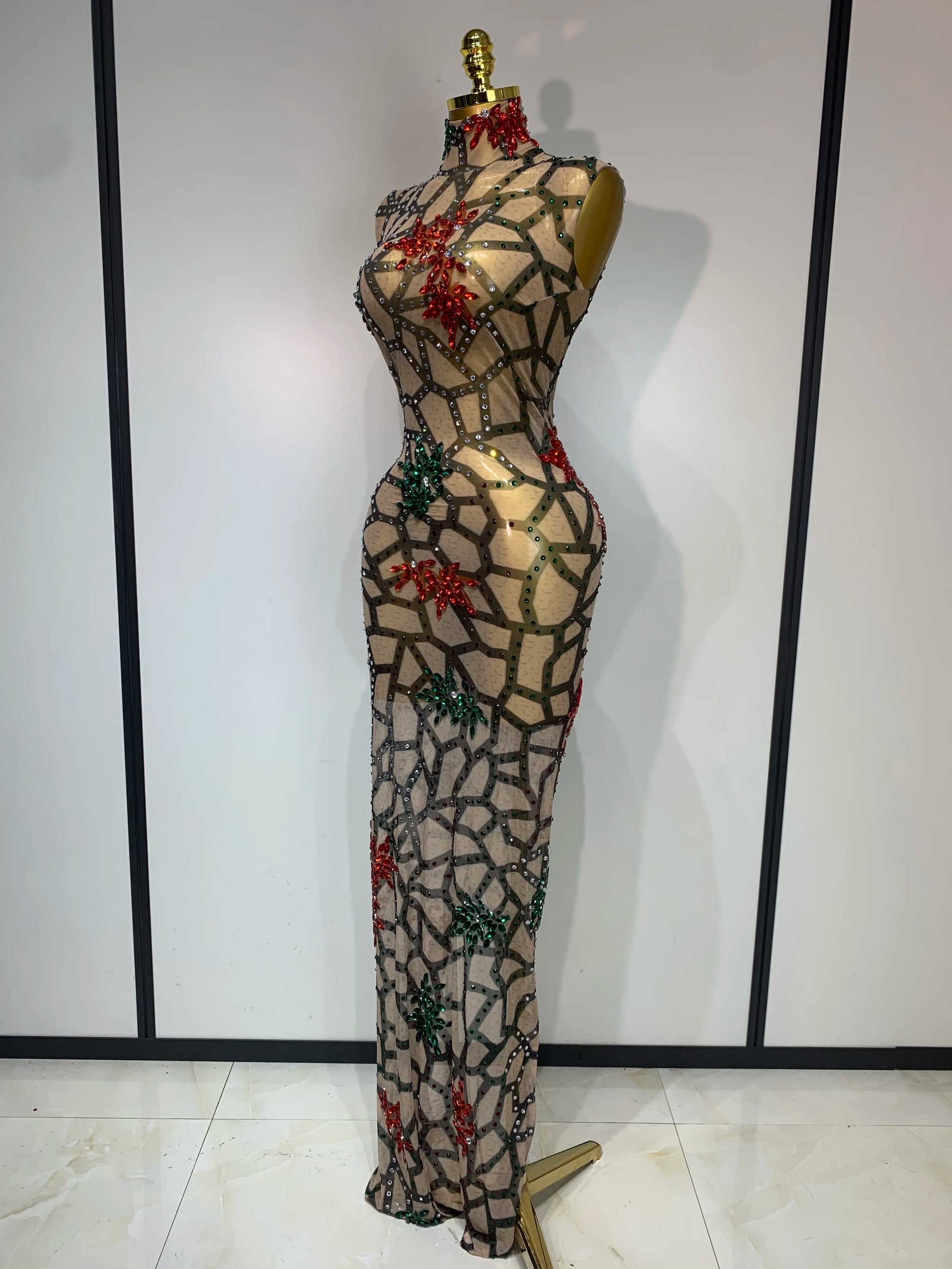 Mesh See Through Sparkly Rhinestone