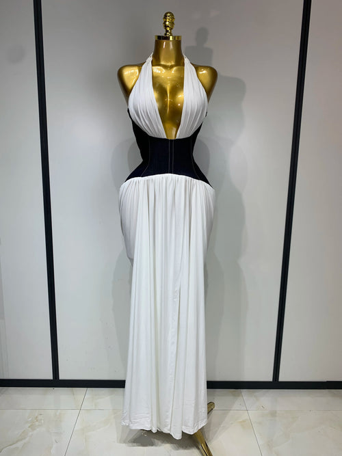 Backless Halter Front Slit Maxi Long Dress