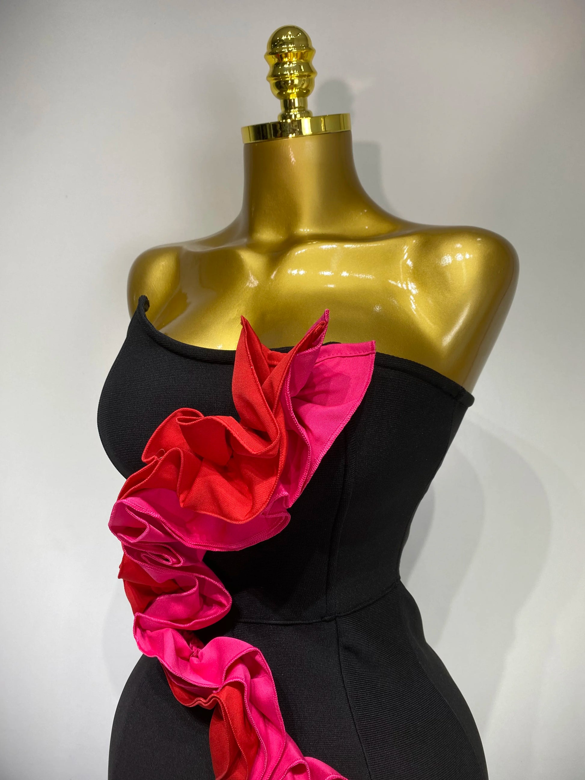 Sexy Strapless Ruffle Black Bodycon Bandage Jumpsuit