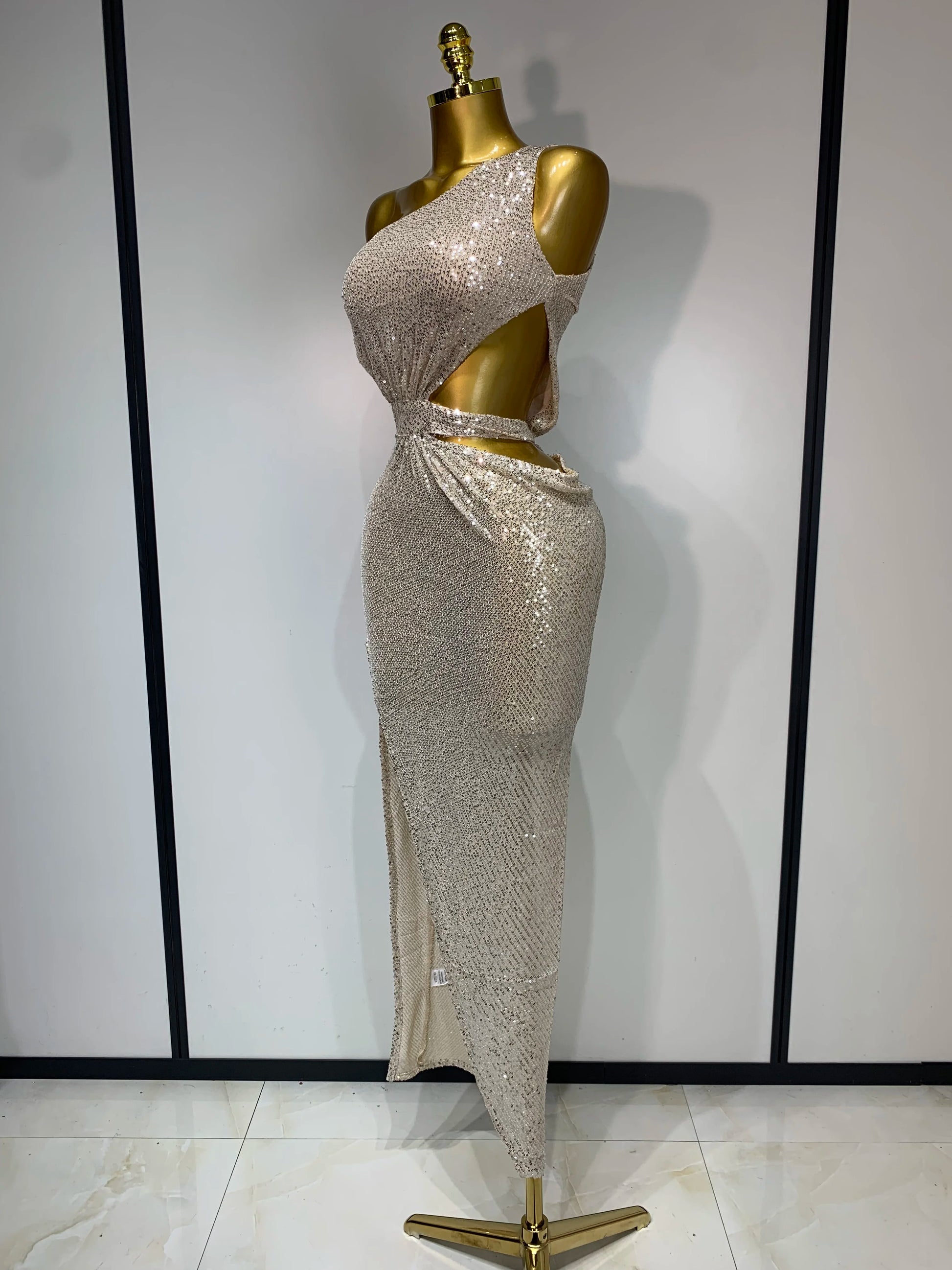Champagne Kiss Asymmetric Sequin Gown