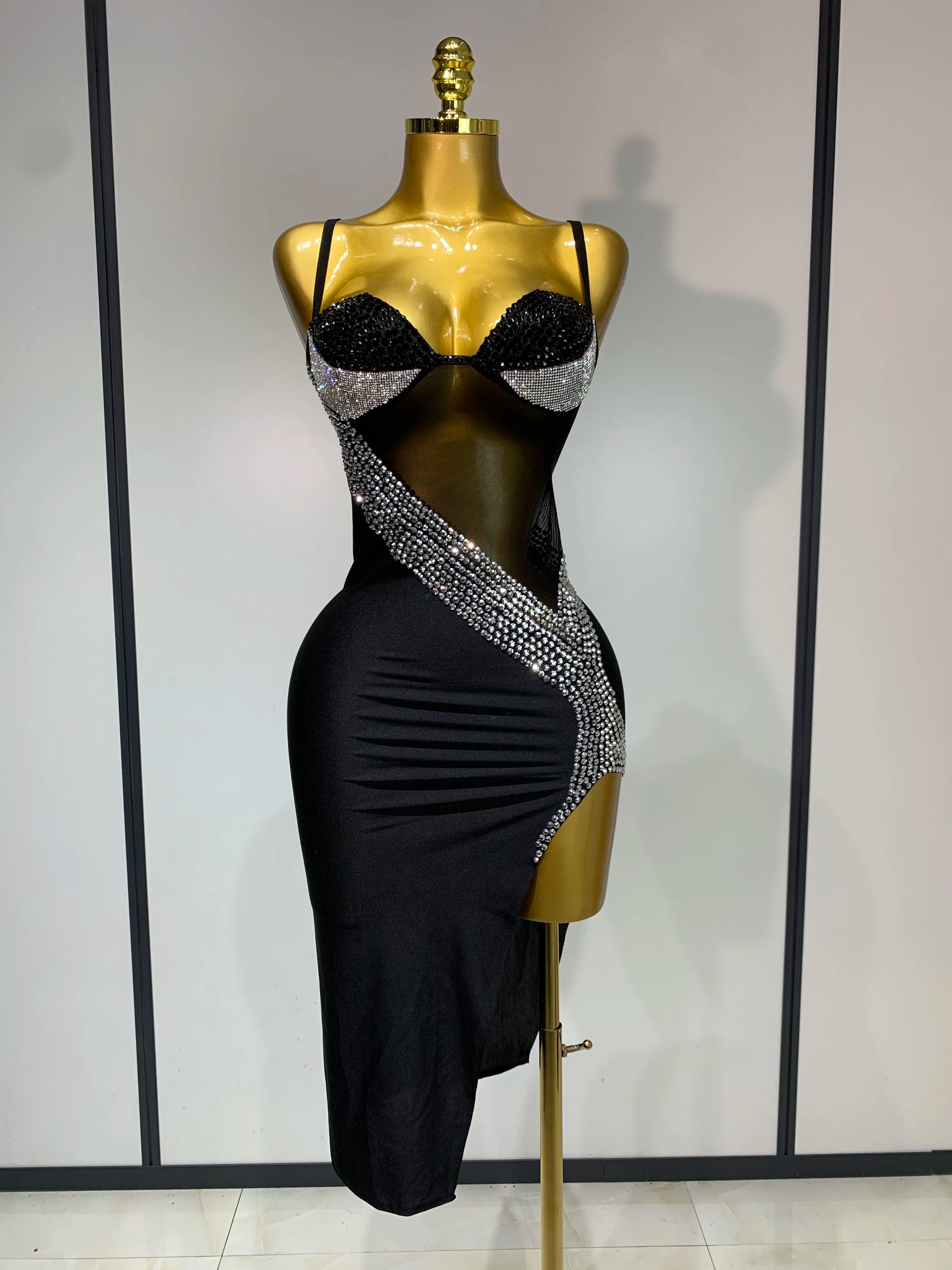 Sparkly Rhinestones Mesh  Dress