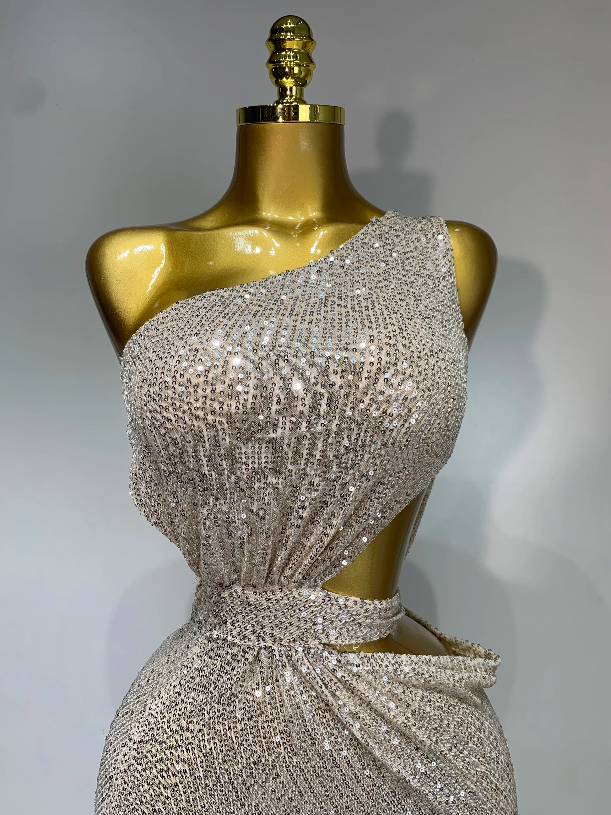 Champagne Kiss Asymmetric Sequin Gown