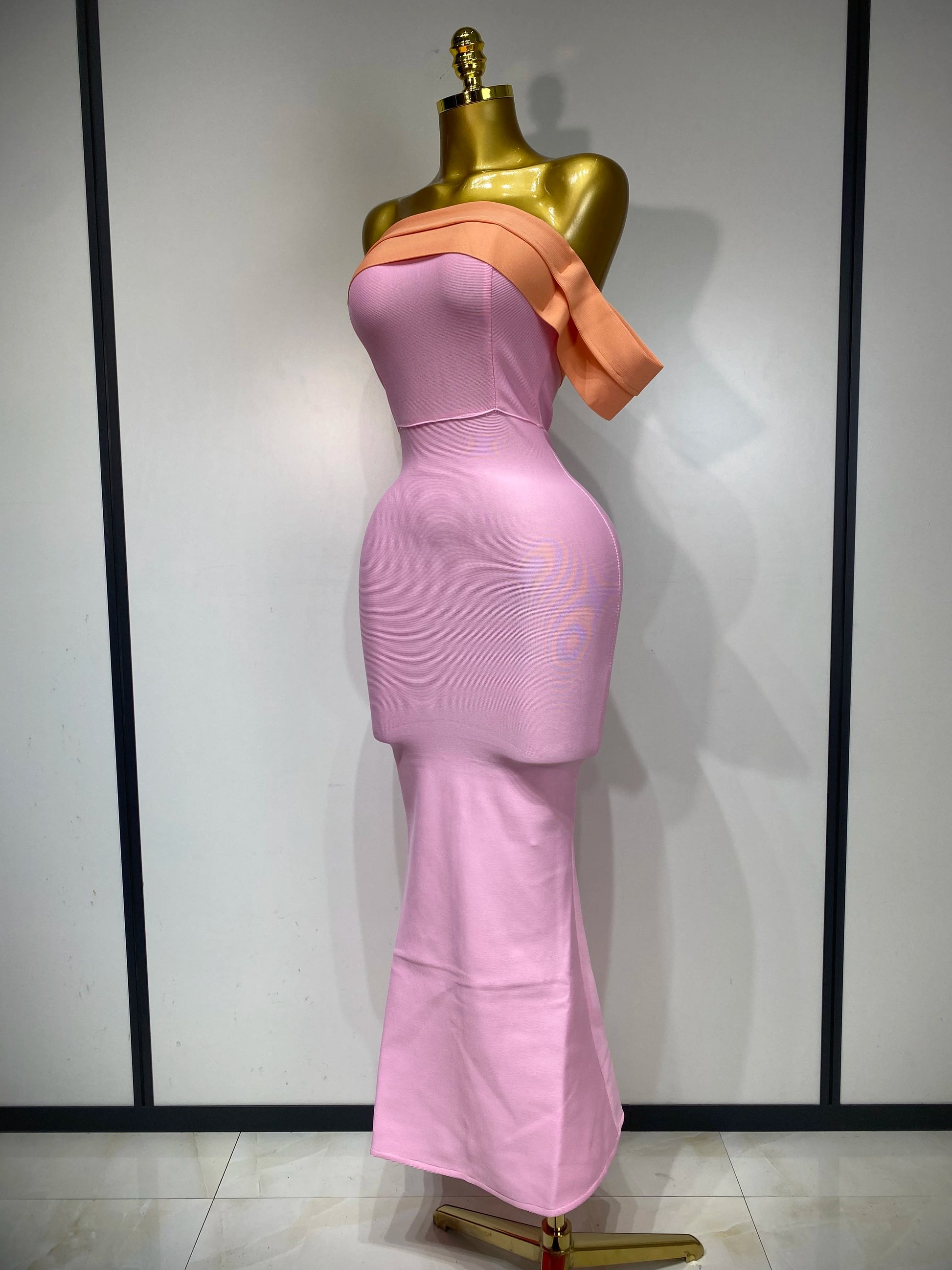 One Shoulder Color Block Bodycon Bandage Dress