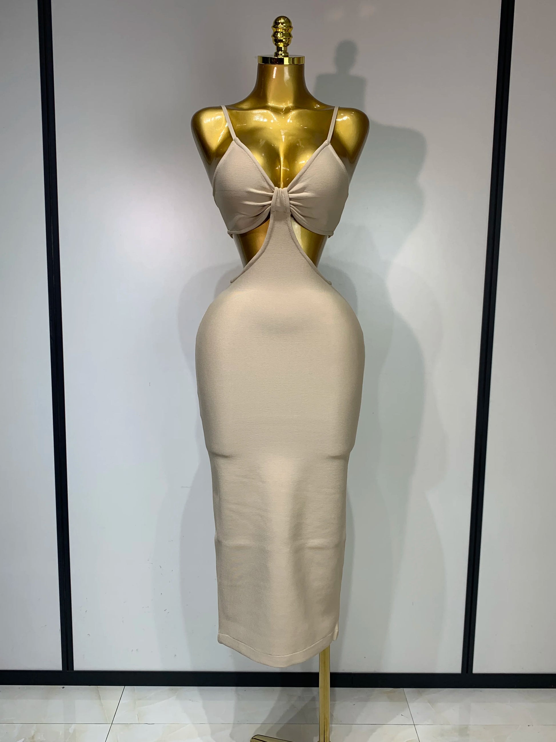 Backless Khaki Bodycon Bandage Dress