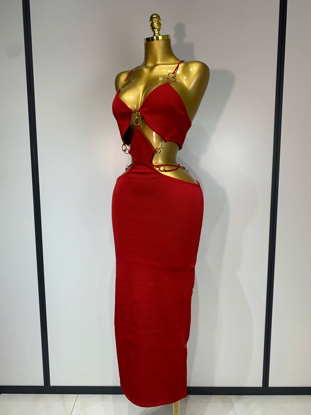 Hollow Out Black Red Bodycon Long Bandage Dress
