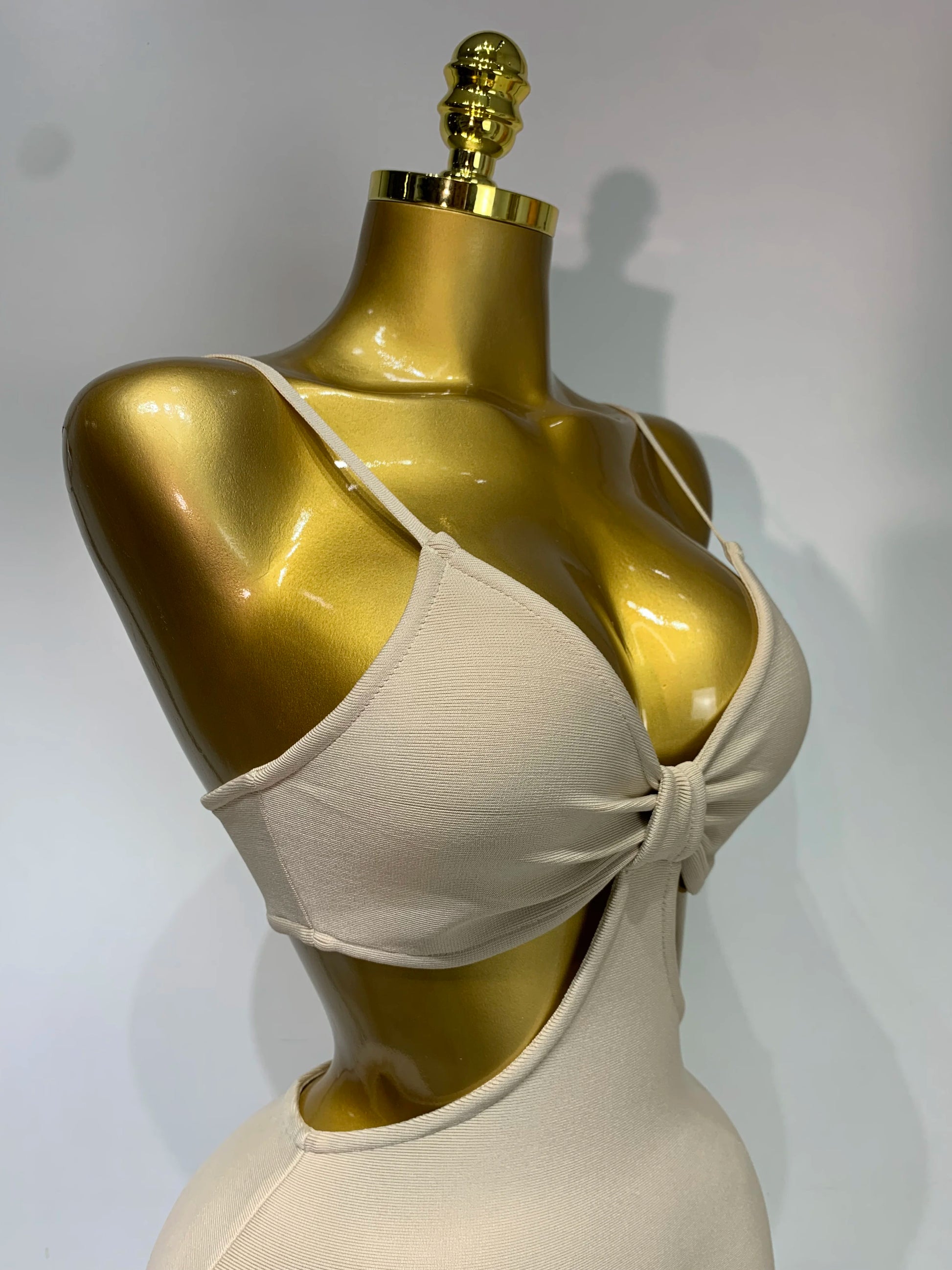 Backless Khaki Bodycon Bandage Dress