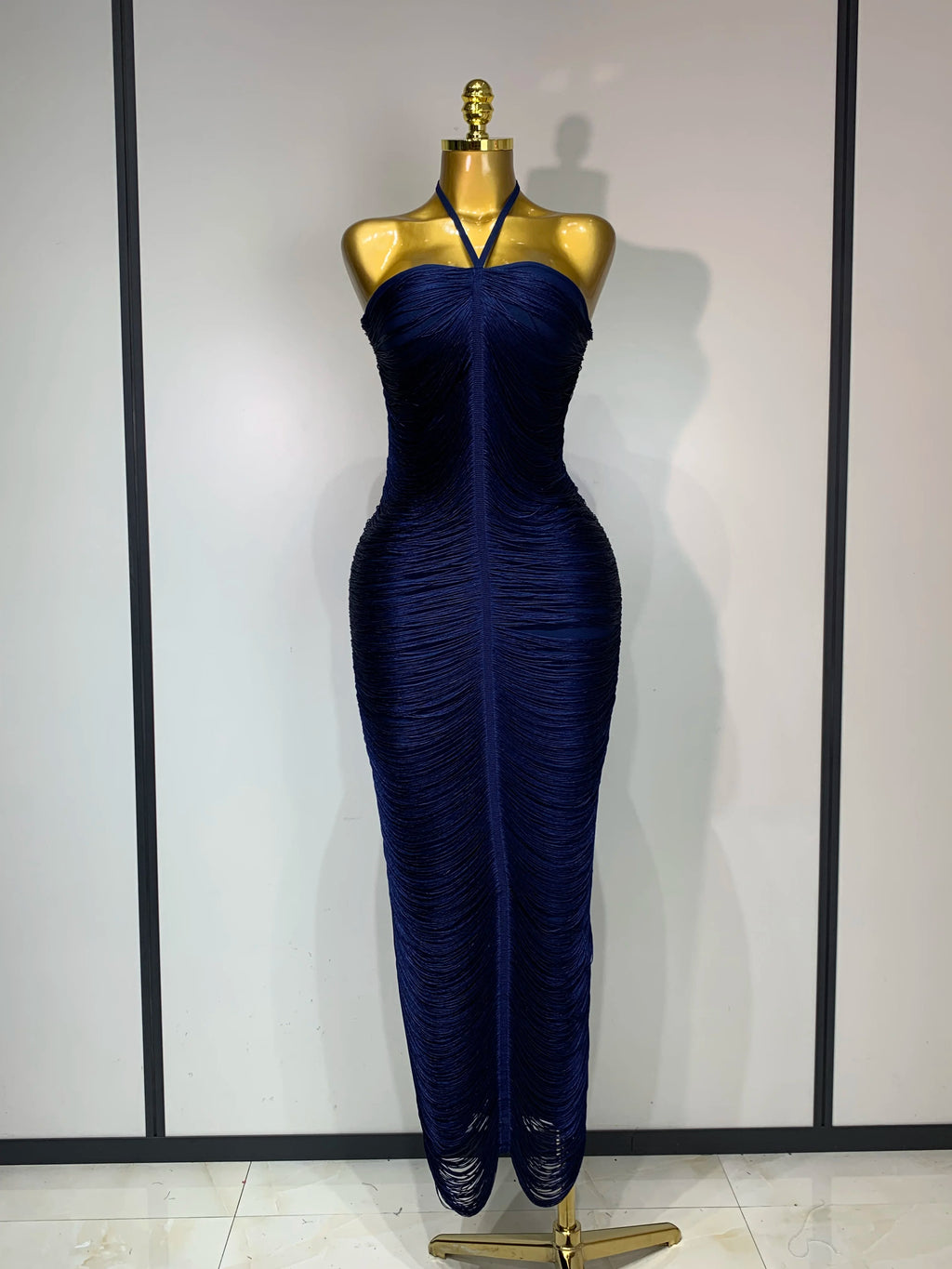 Desert Bloom Ruched Halter Gown