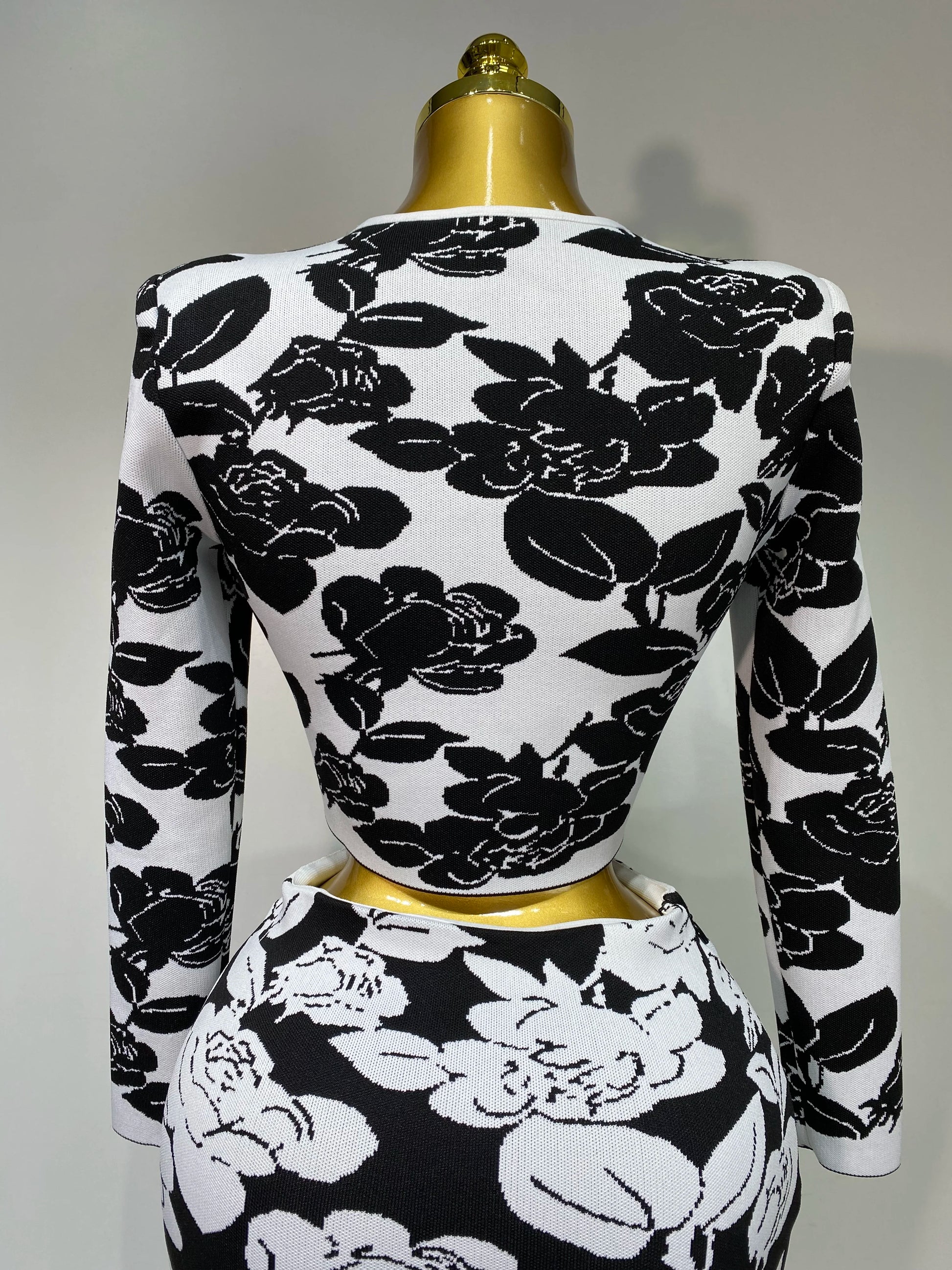 Monochrome Bloom Skirt Suit