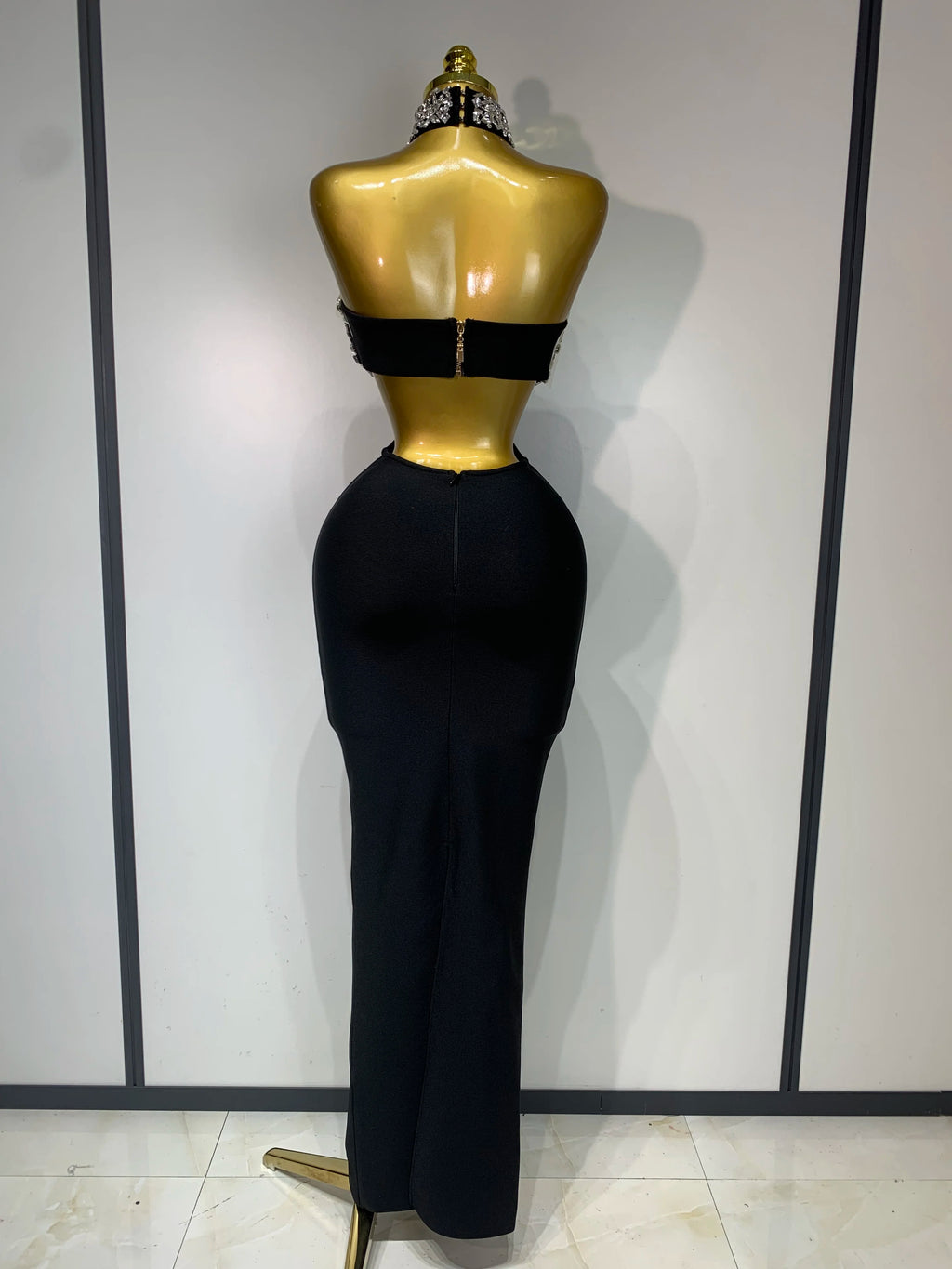 Sparkly Crystal Diamonds Black Bodycon Bandage Dress