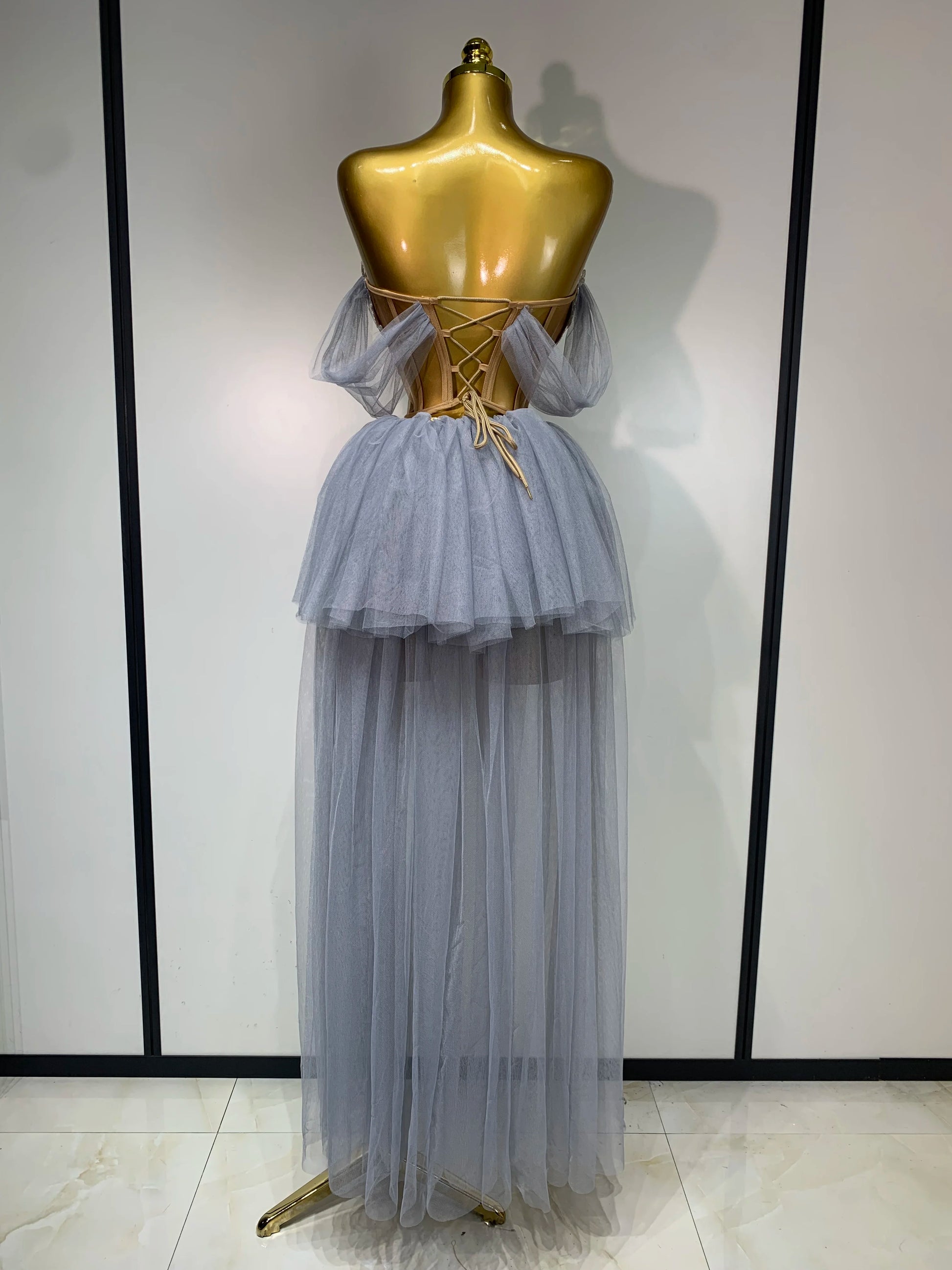 Sexy Backless Mesh Top Skirt Two Pieces Set