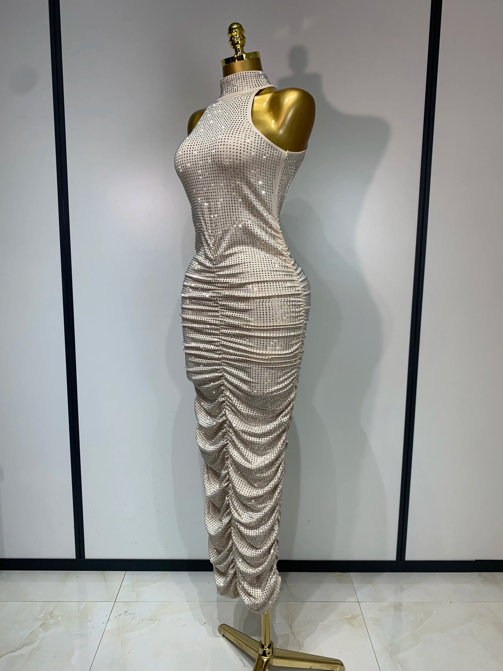 Diamonds Backless Sleeveless Sparkly  Dress
