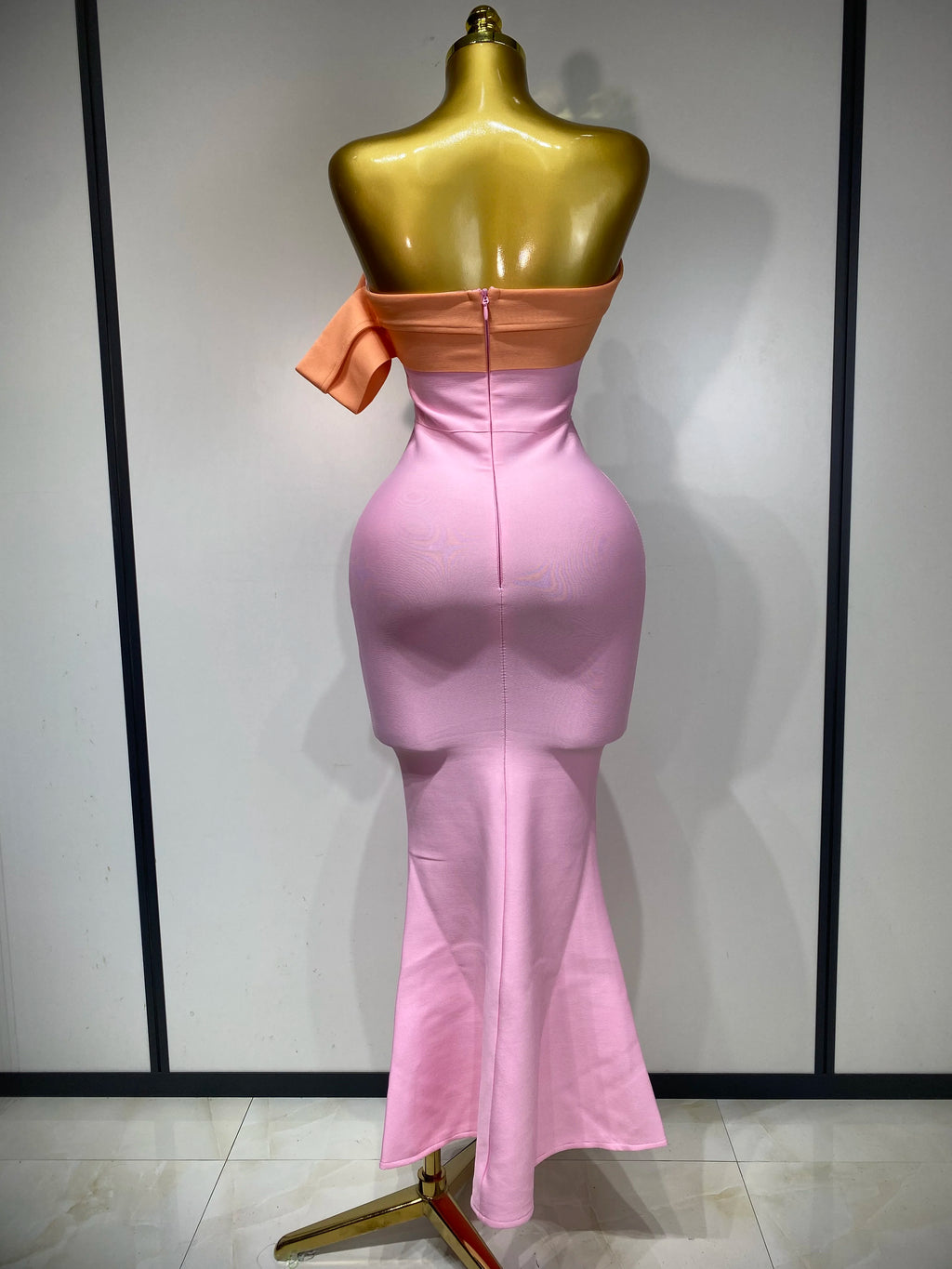One Shoulder Color Block Bodycon Bandage Dress
