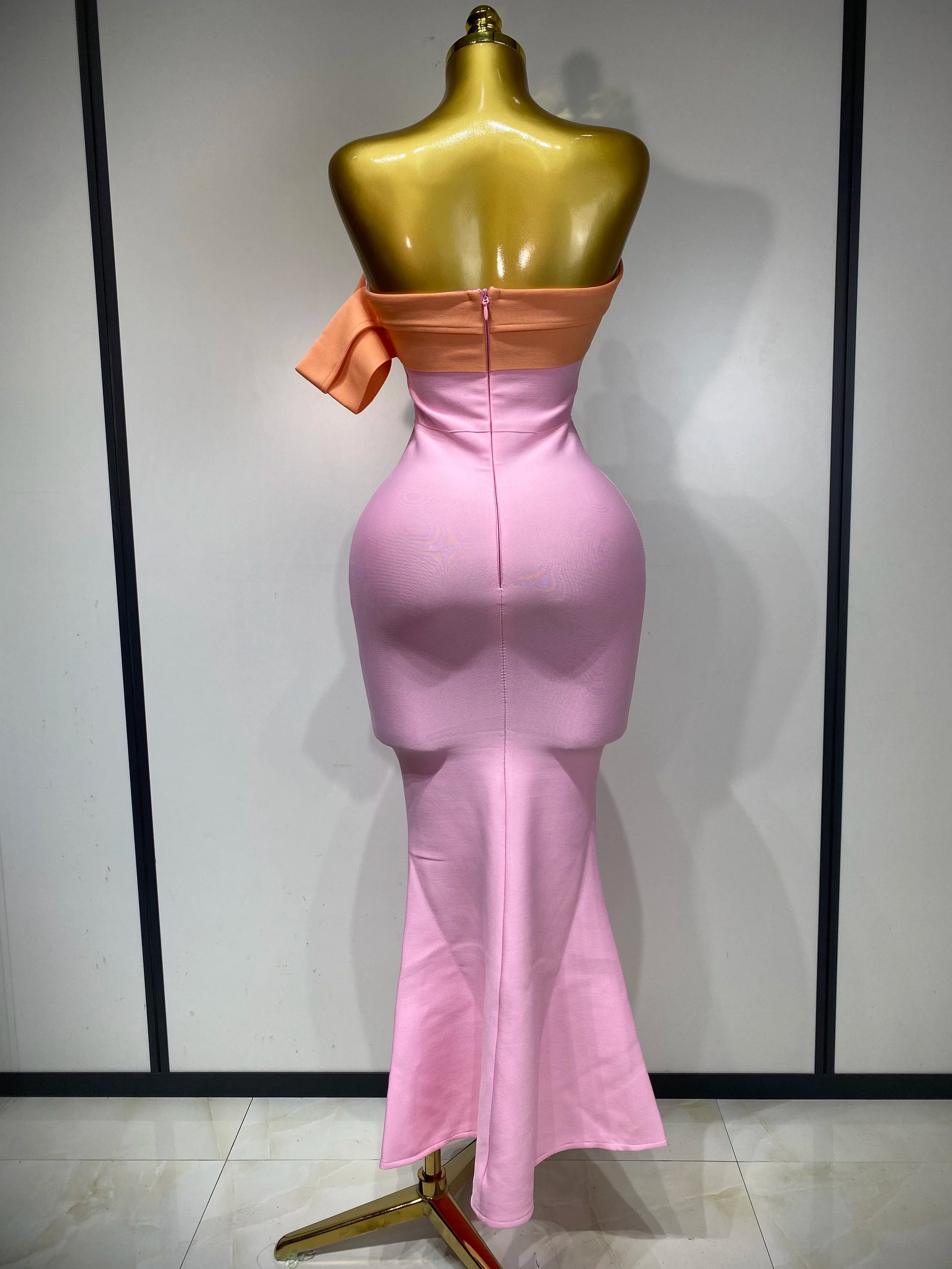 One Shoulder Color Block Bodycon Bandage Dress