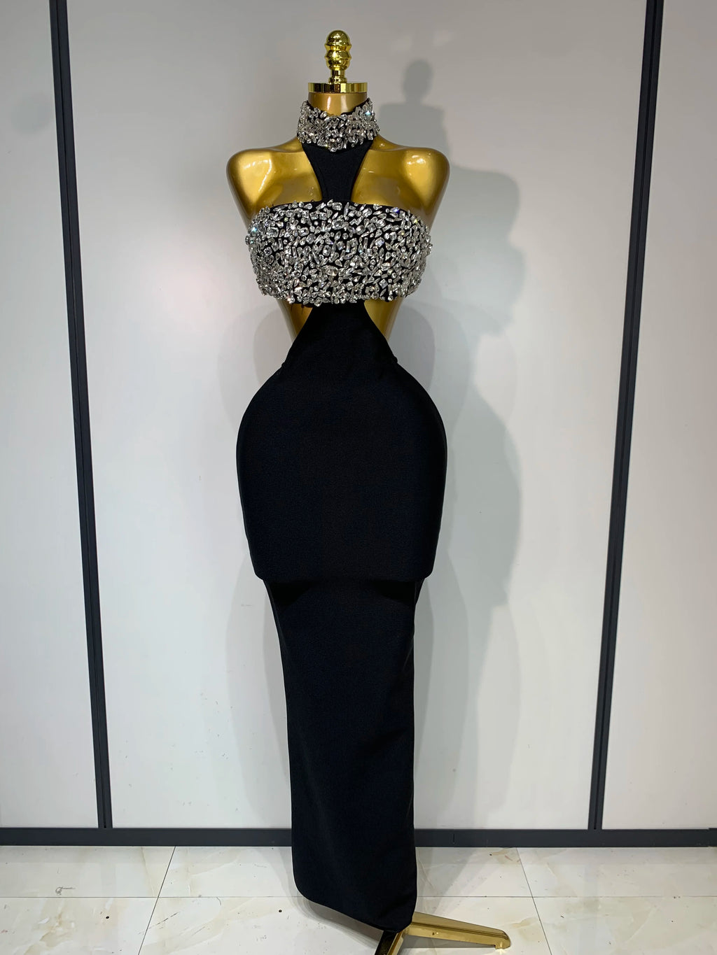 Sparkly Crystal Diamonds Black Bodycon Bandage Dress