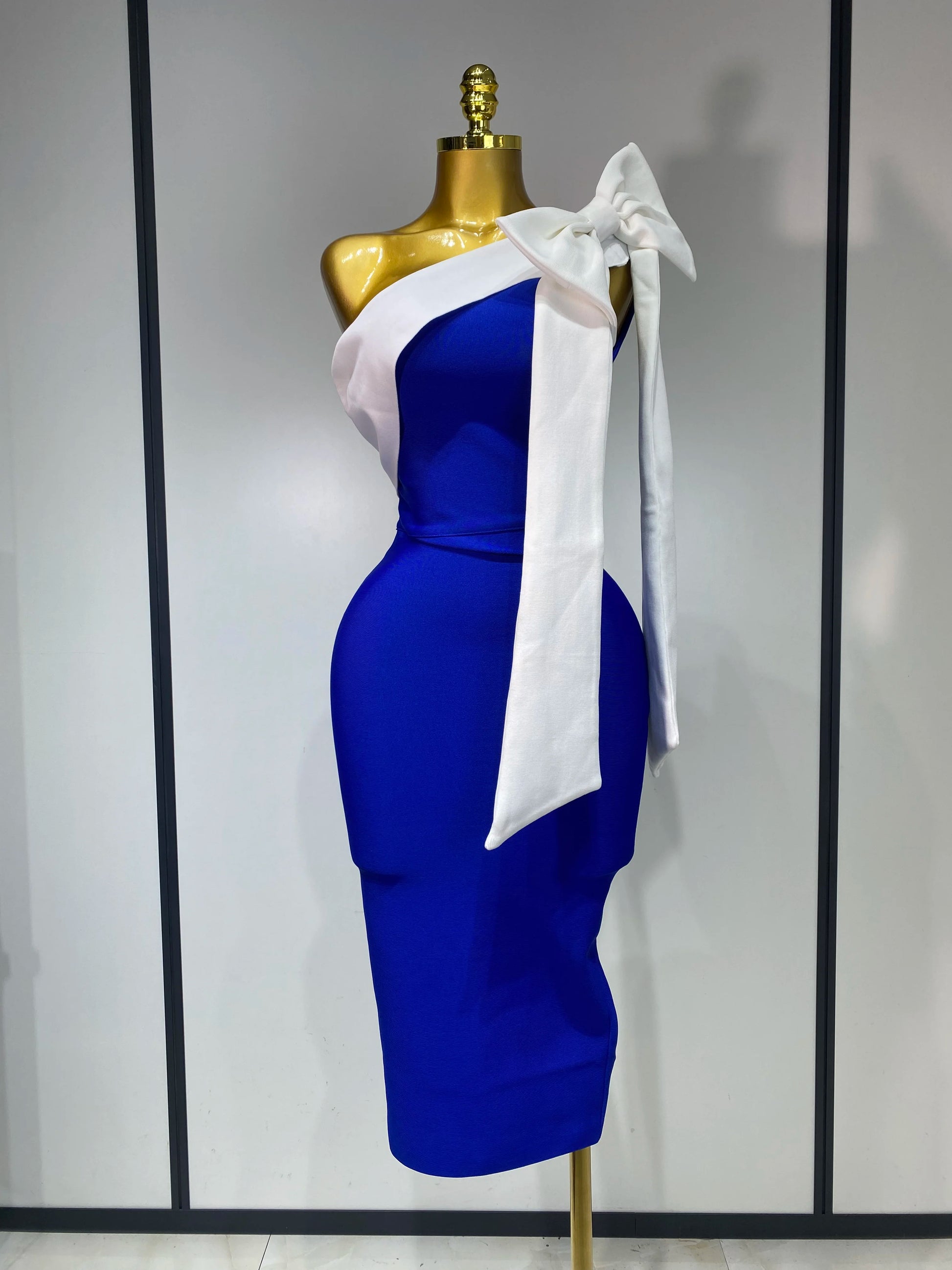 One Shoulder Splicing Bow Bodycon Bandaged Dress