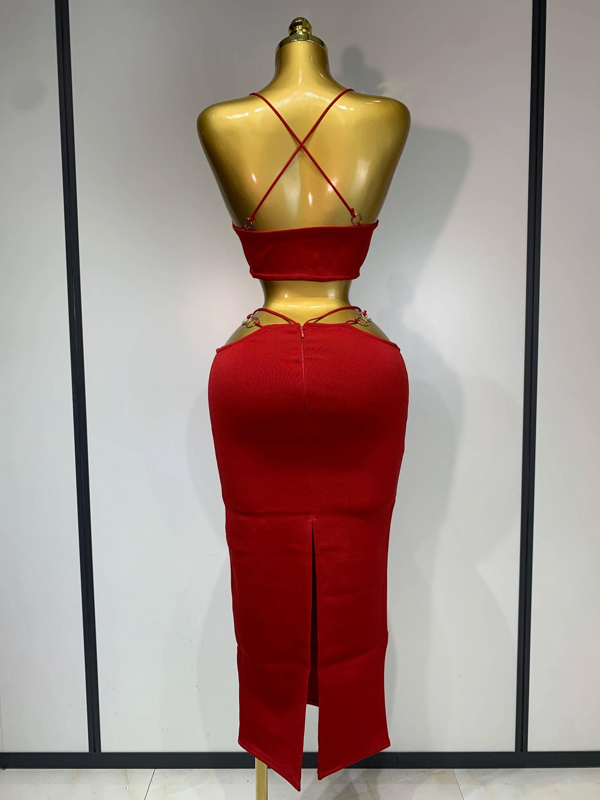 Hollow Out Black Red Bodycon Long Bandage Dress