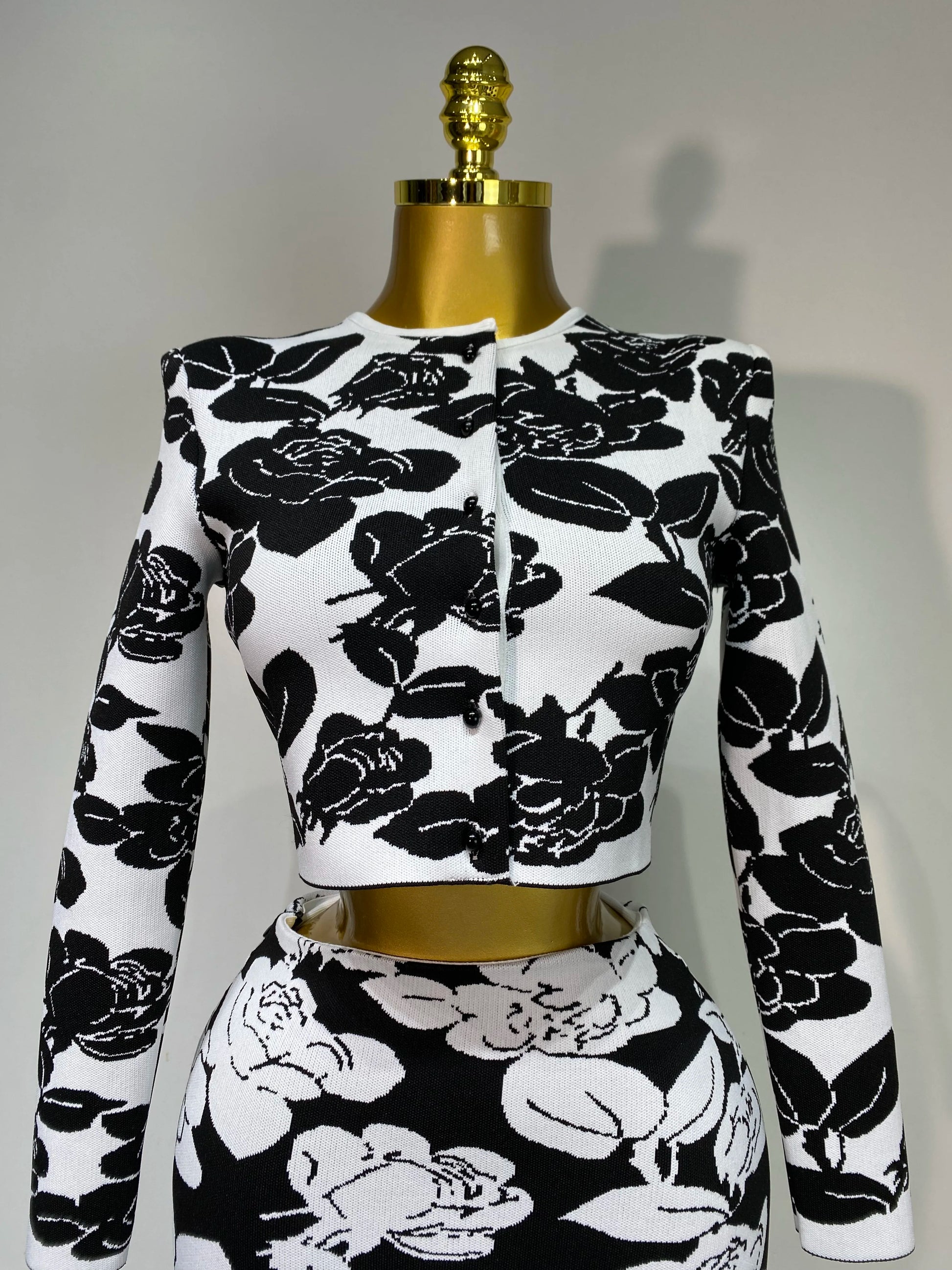 Monochrome Bloom Skirt Suit