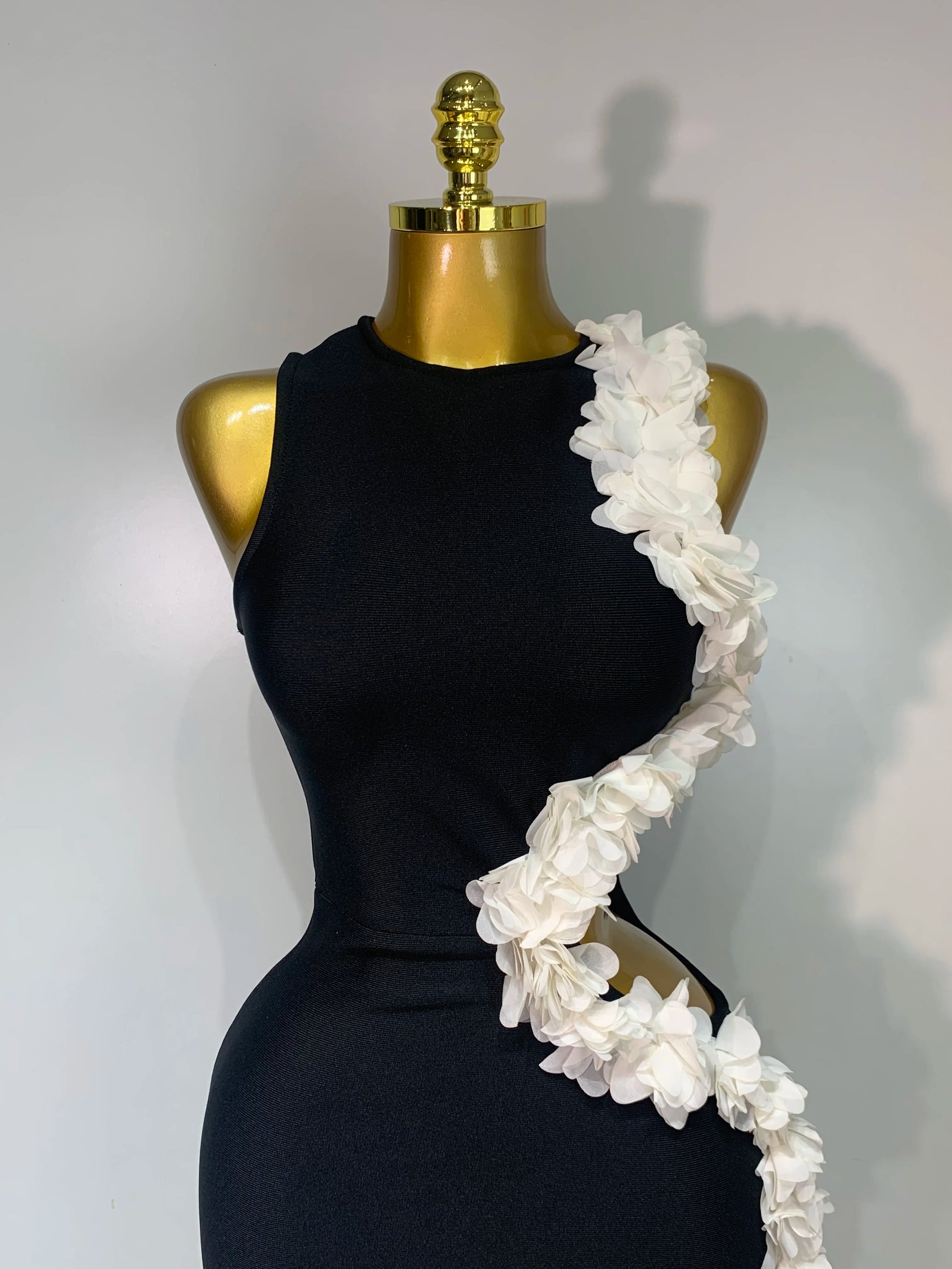 O Neck Flower Cut Out Maxi Long Bodycon Bandage Dress