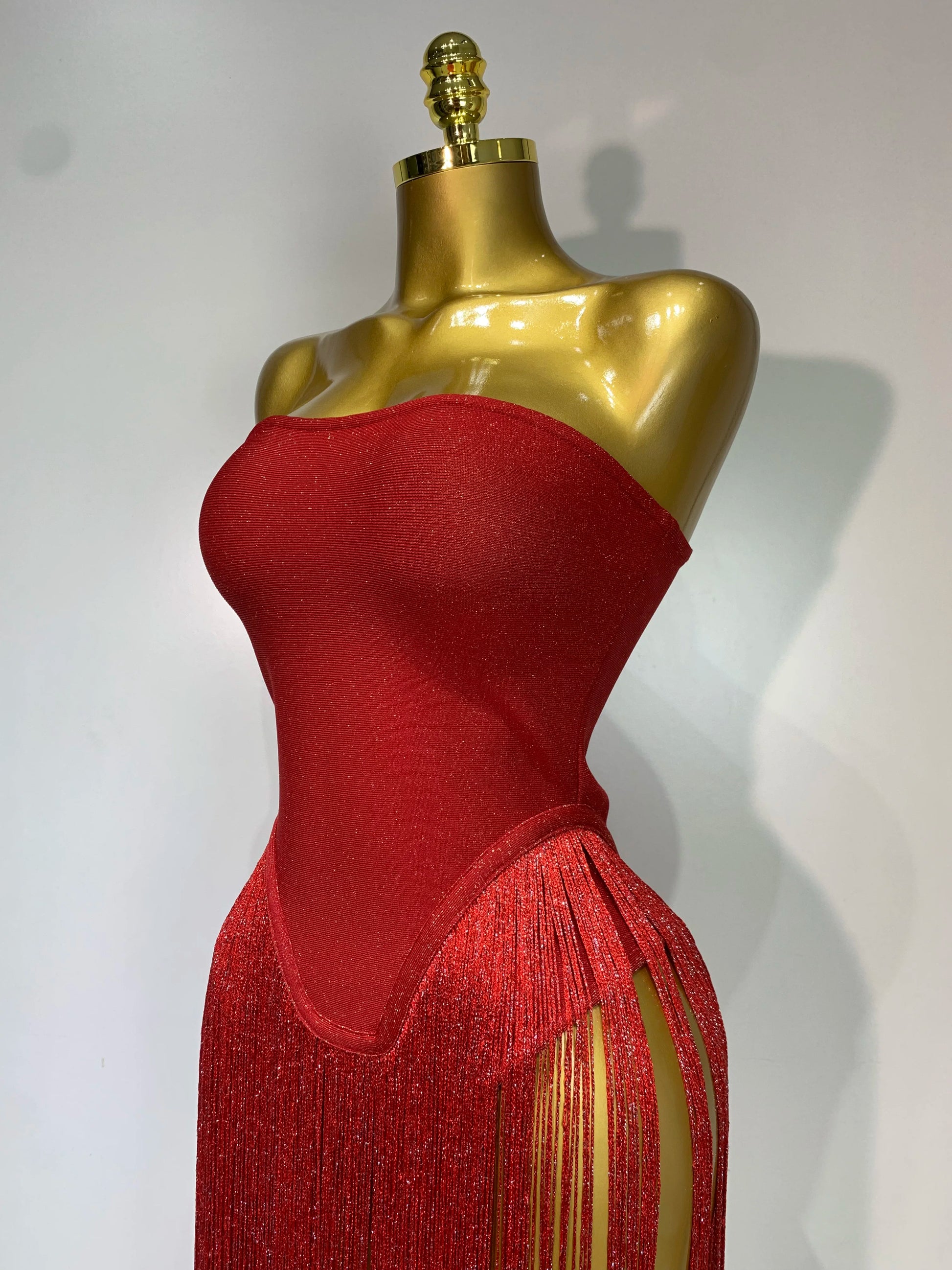 Tassel Patchwork Strapless Bandage Bodysuit